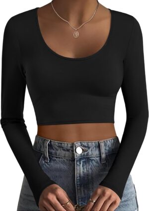 Ekouaer Long Sleeve Crop Tops for W...