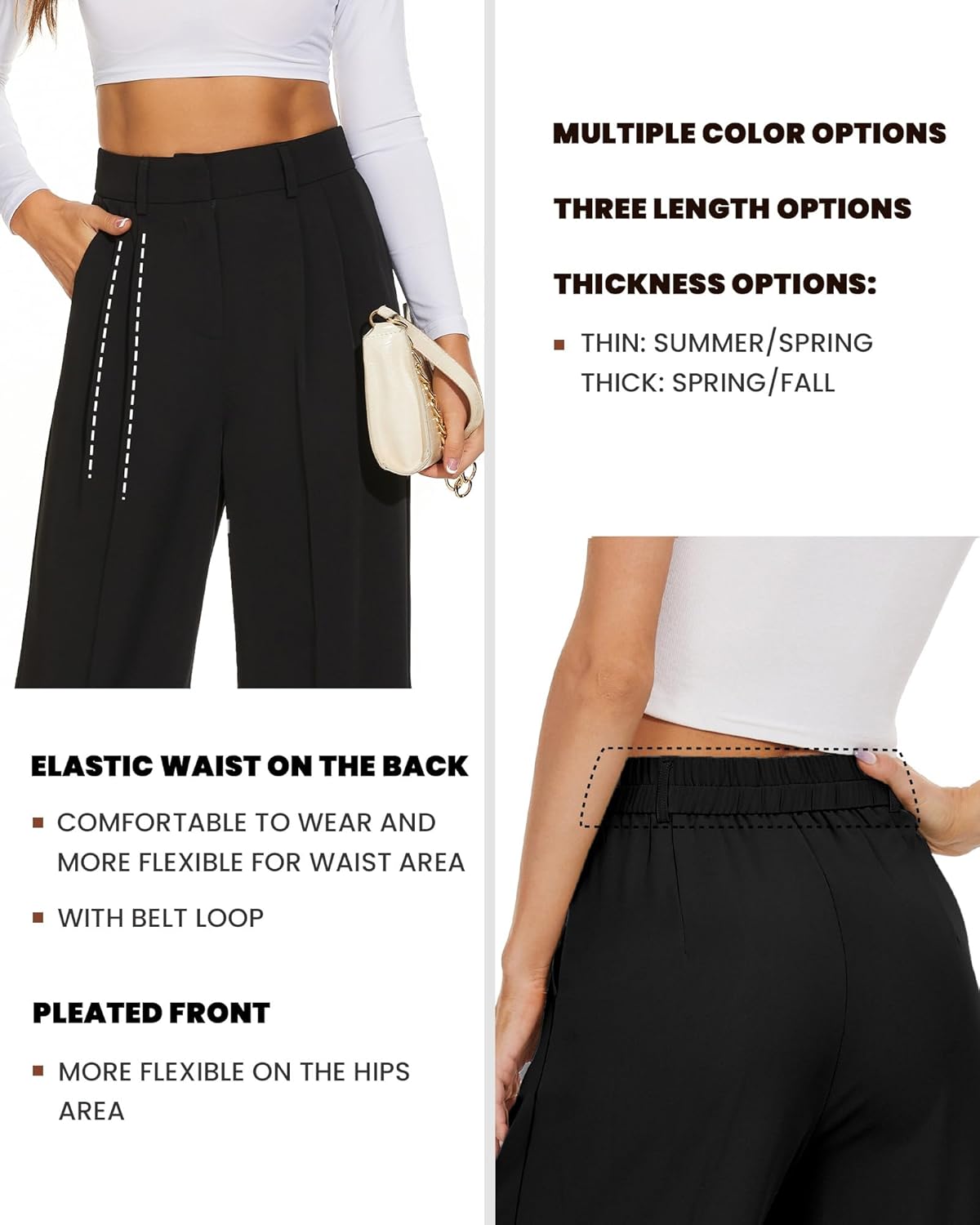 FUNYYZO Wide Leg Pants Women's High Elastic Waisted in The Back Business Work Trousers Long Straight Suit Pants - Image 3