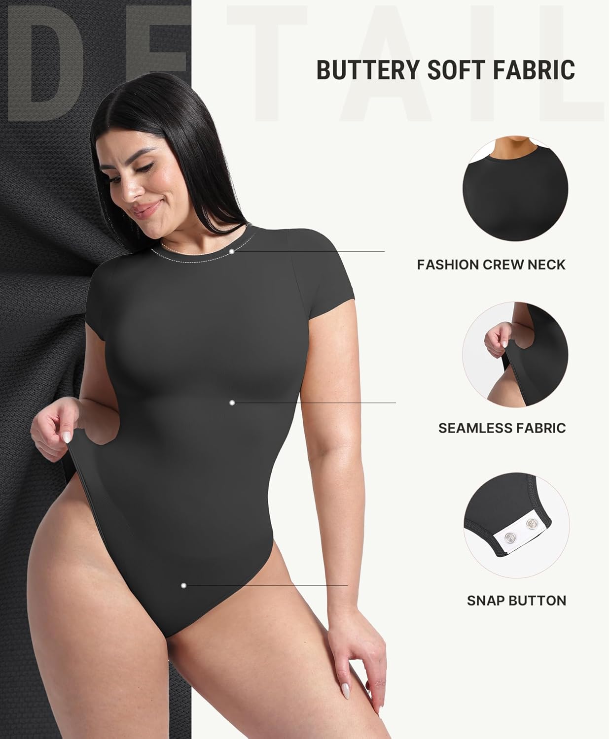 FeelinGirl Shapewear Bodysuit Compression Body Suits Women's Bodysuits High Neck Short Sleeve Plus Size Body Suit Body Shaper - Image 3
