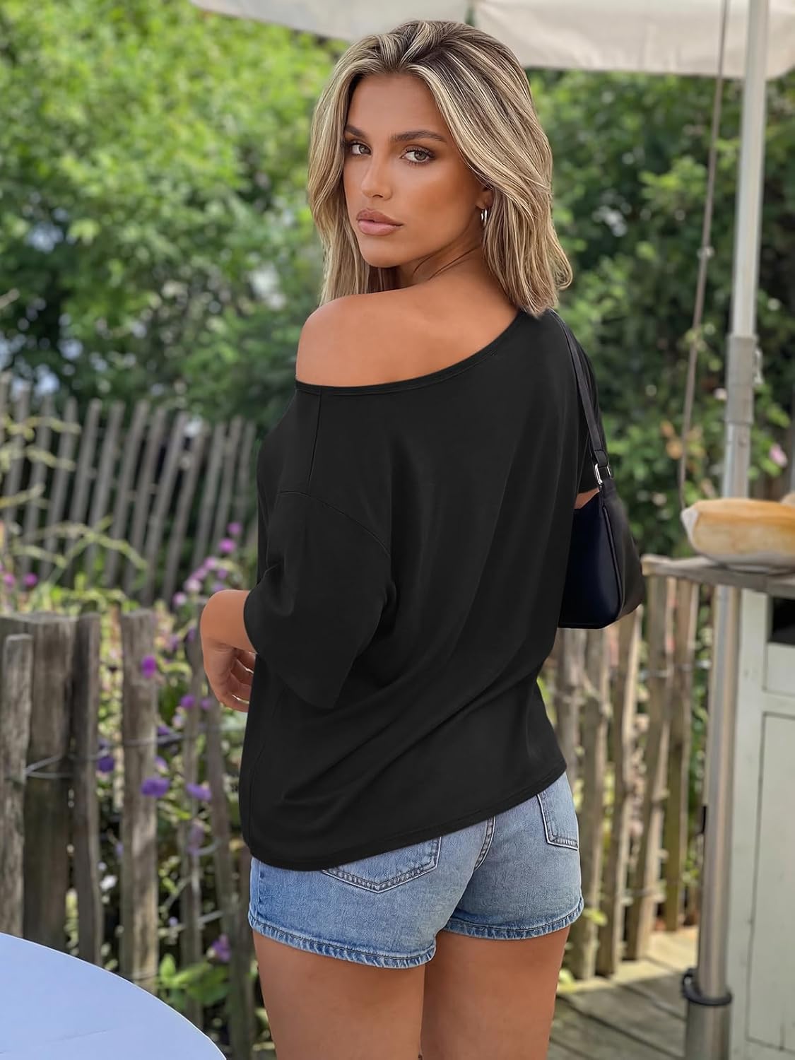 Trendy Queen Womens Off the Shoulder Tops Oversized Summer Spring T-Shirts 2026 - Image 5