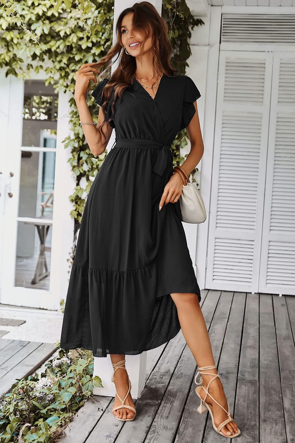 PRETTYGARDEN Women's Summer Floral Boho Maxi Dress Short Sleeve Wrap V Neck Ruffle Long Flowy Beach Wedding Guest Dresses - Image 6