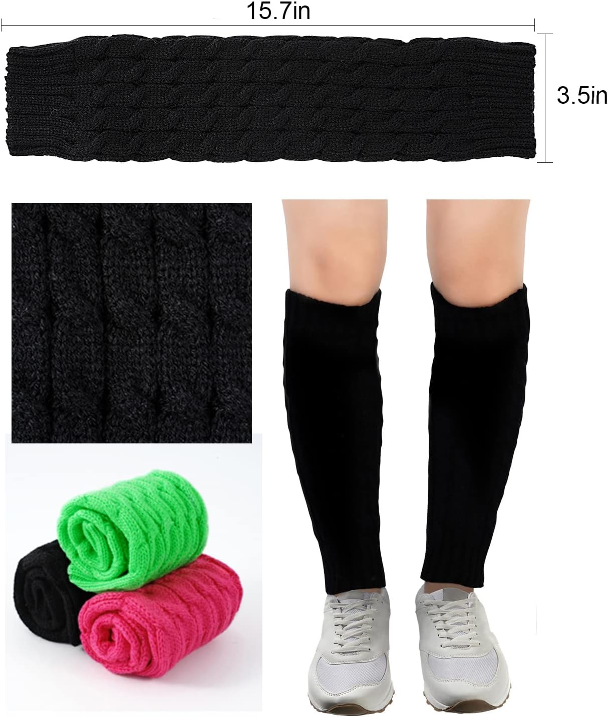 Junely Leg Warmers for Women 80s Cable Knit Leg Warmer for Ballet Dance Figure Skating Yoga Party Junior Neon Long Socks - Image 5