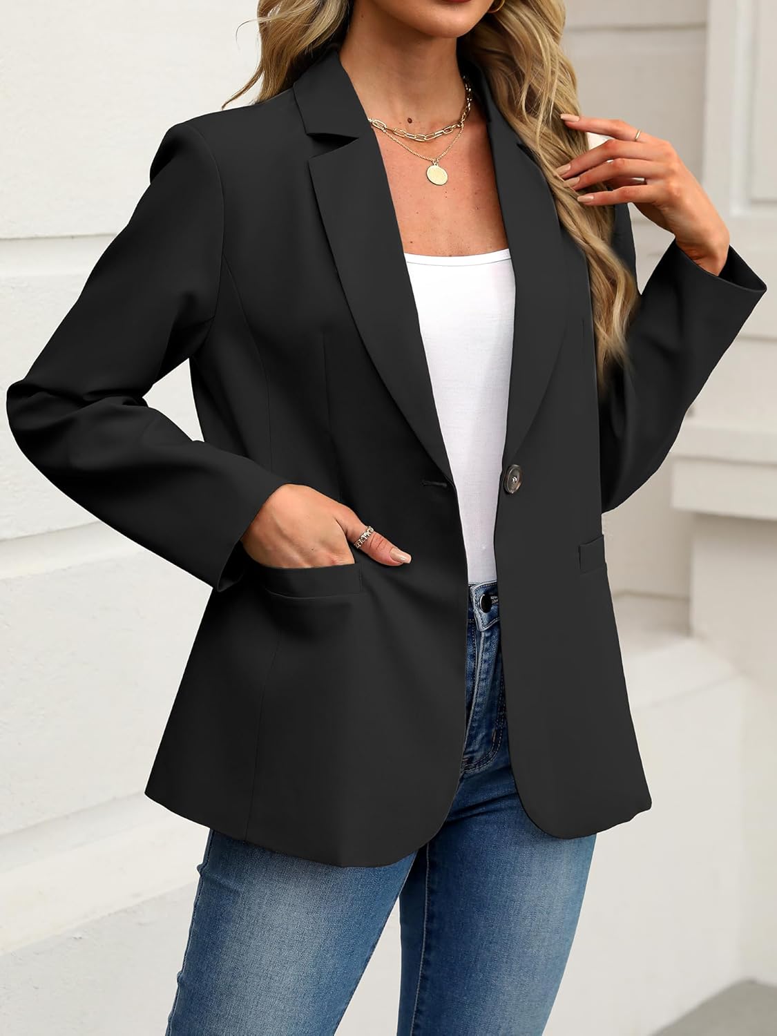 ELLEVEN Women's Blazer Business Casual Lightweight Suit - Long Sleeve Slim Fit Work Office Jacket with Pockets - Image 3