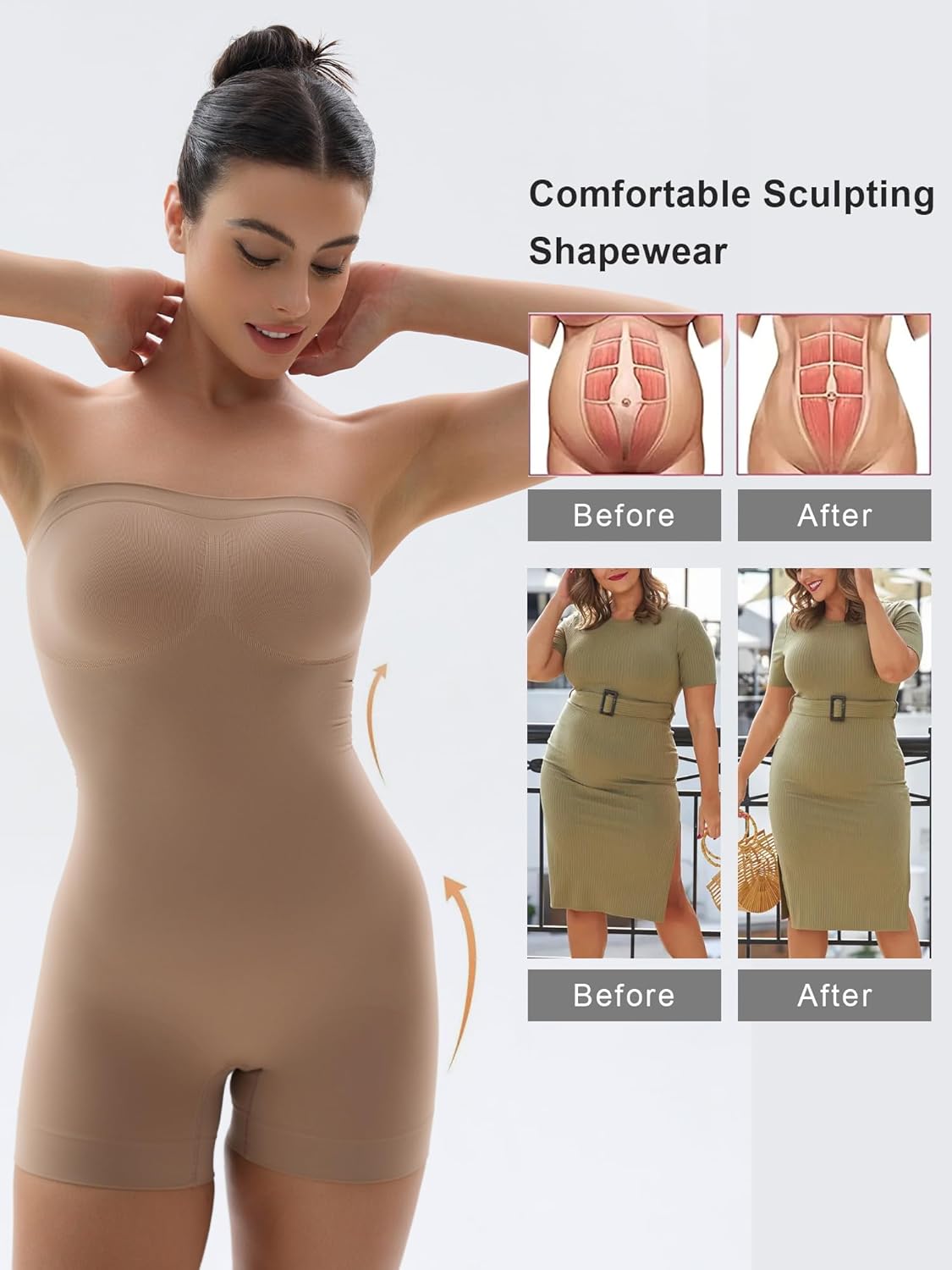 SHAPERX Strapless Shorts Bodysuit for Women Tummy Control Shapewear Seamless Sculpt Body Shaper with Removable Straps - Image 6