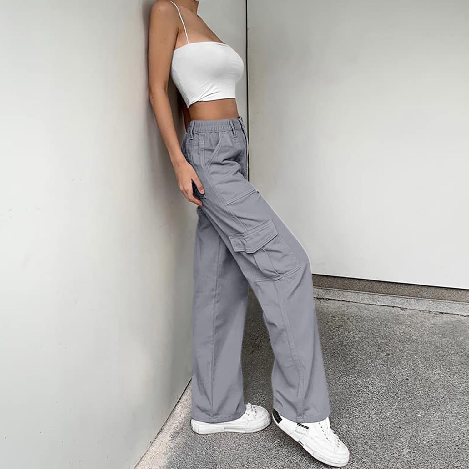 Lepunuo Cargo Pants for Women High Waisted Casual Pants Baggy Stretchy Wide Leg Y2K Streetwear with 6 Pockets - Image 6