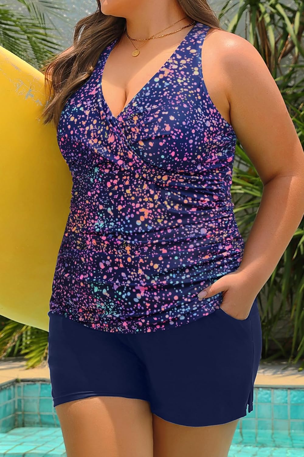 Daci Plus Size Tankini Swimsuit for Women - Two Piece Tummy Control Bathing Suit Tankini Top with Two Pockets Shorts - Image 7