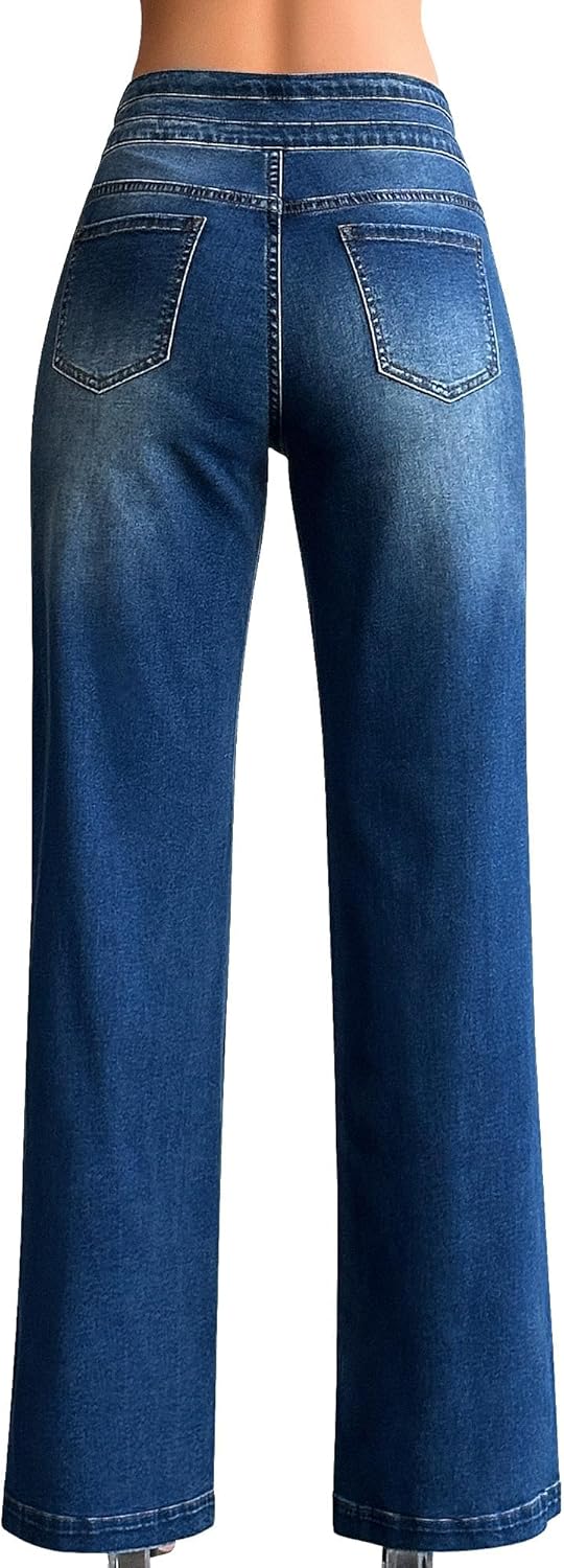 roswear Women's Wide Leg Jeans Casual High Waisted Stretch Baggy Loose Denim Pants - Image 2