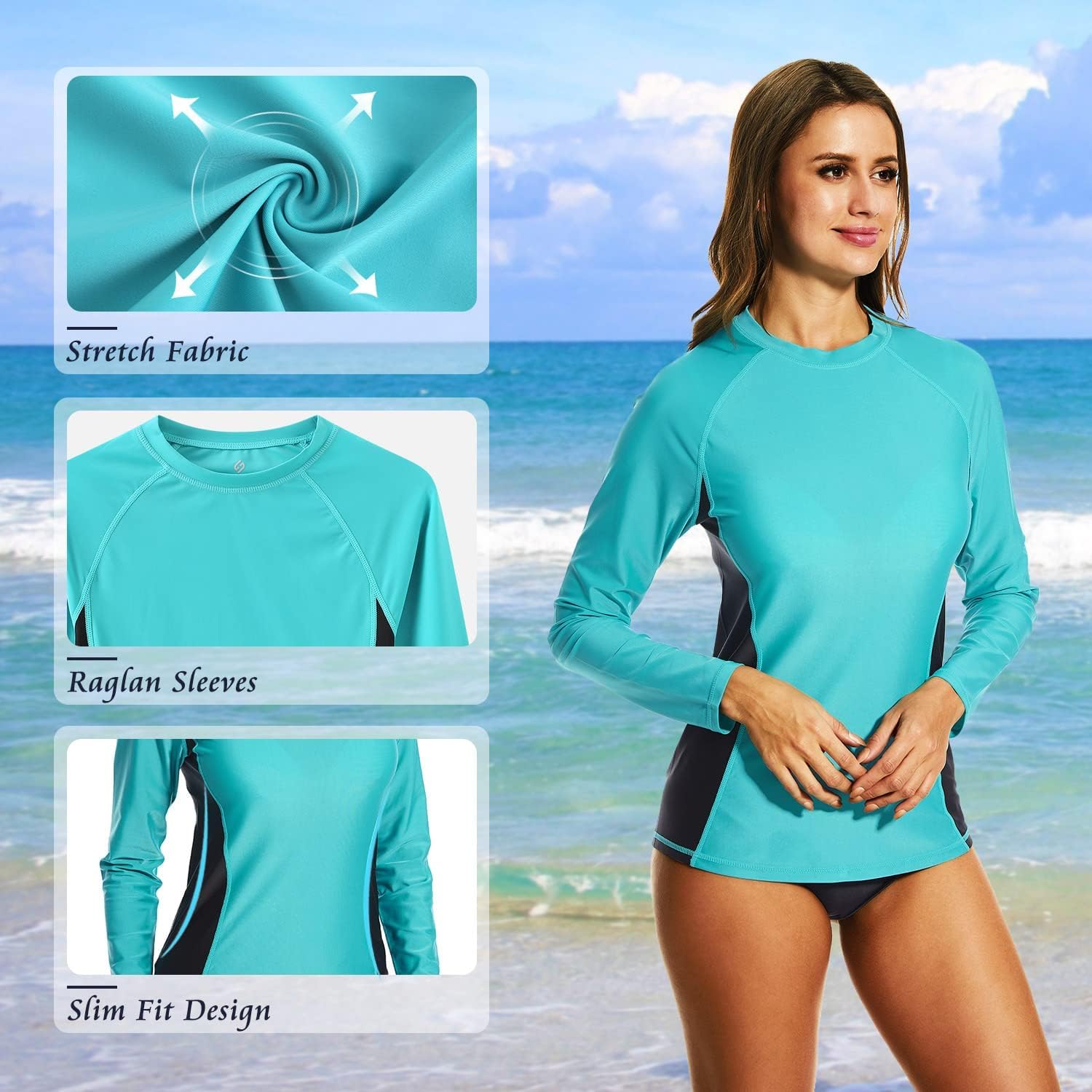 HODOSPORTS Women’s Swim Shirts UPF 50+ Rash Guard Long Sleeve Swimsuit Tops Quick Dry UV Sun Protection - Image 4