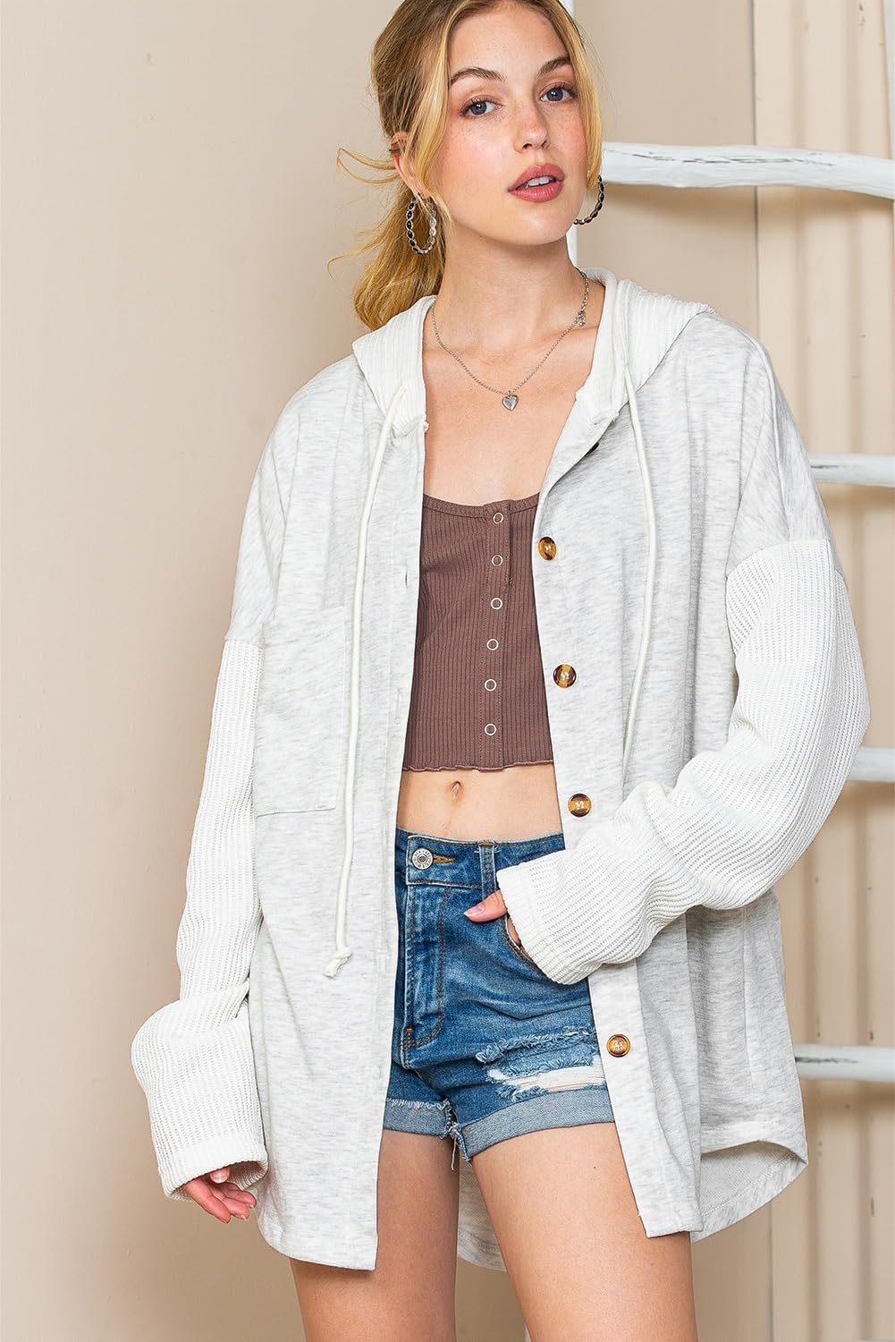 SHEWIN Women Oversized Hooded Sweatshirt Loose Fit Casual Button Hoodies with Pocket 2026 - Image 2