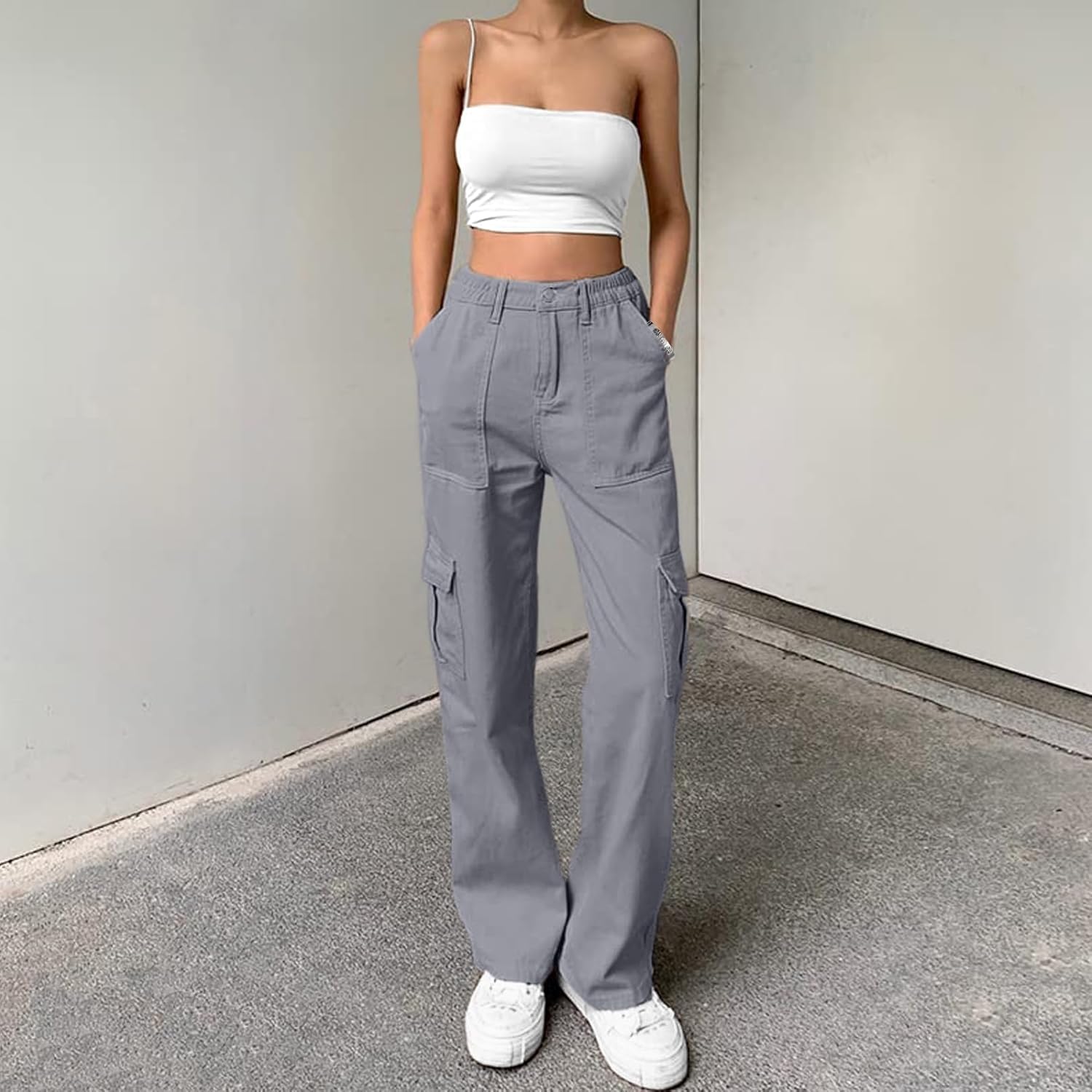Lepunuo Cargo Pants for Women High Waisted Casual Pants Baggy Stretchy Wide Leg Y2K Streetwear with 6 Pockets - Image 2