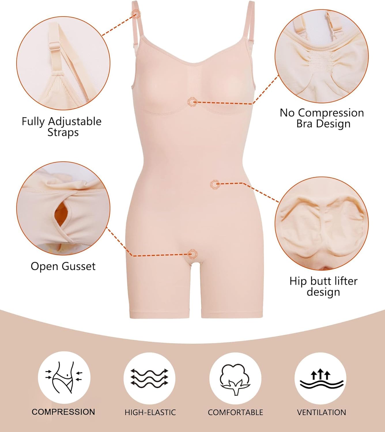 SHAPERX Shapewear for Women Tummy Control Bodysuit Mid Thigh Body Shaper Shorts for a Lifted Look - Image 4
