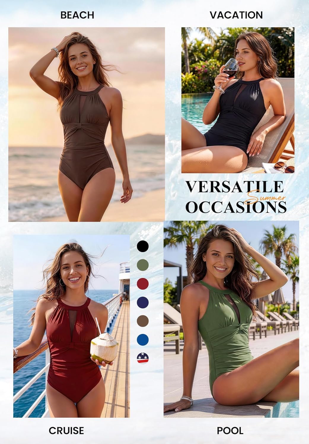 Zando 2026 Womens One Piece Swimsuits Tummy Control - High Neck Deep U-Back & Mesh Detail Bathing Suit - Image 2