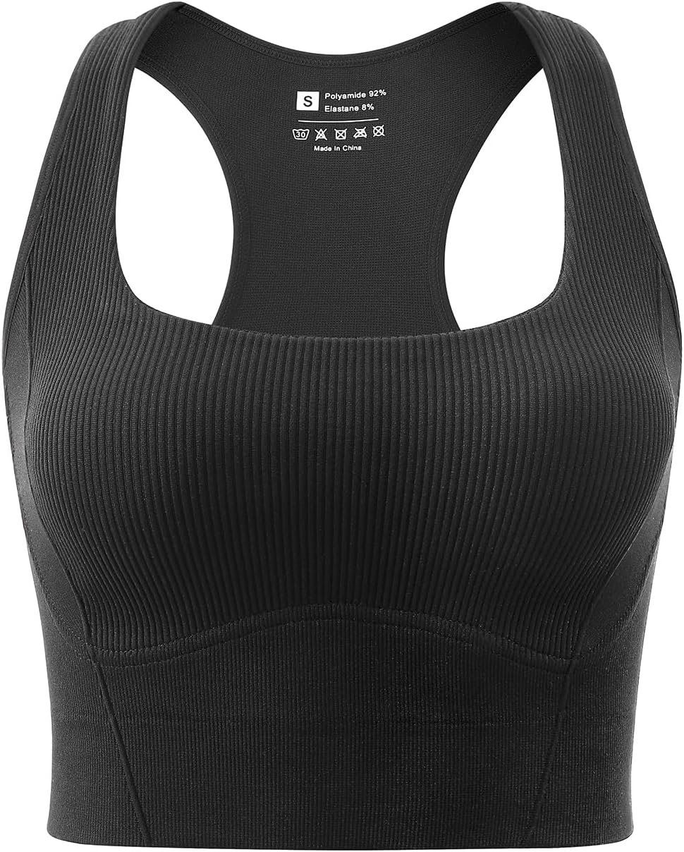 Women Square Neckline Sports Bra Padded Basic Workout Y-Back Racerback Cropped Tank Top - Image 6