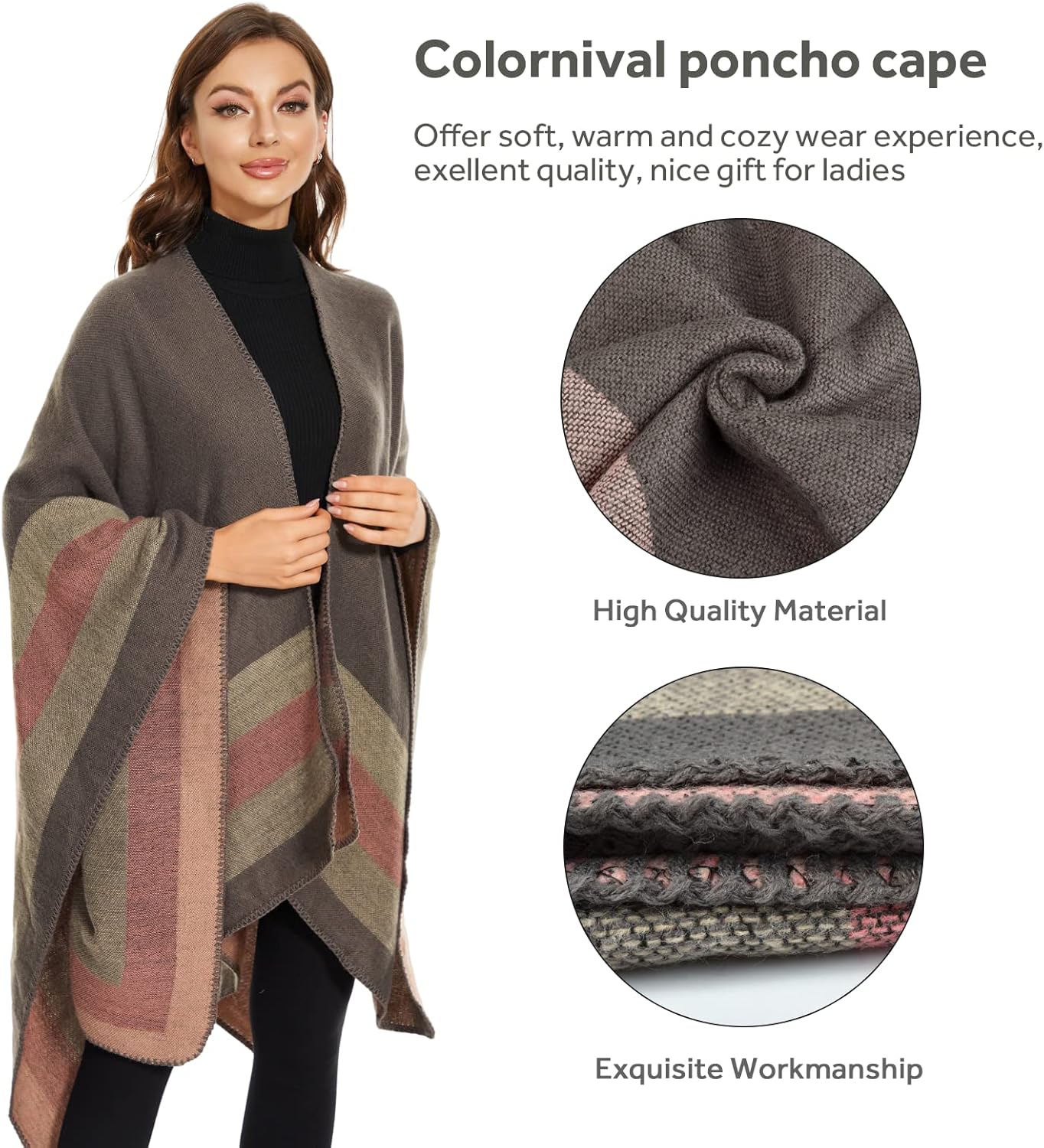 Shawl Wraps for Women, Elegant Knitted Cape Open Front Poncho Scarf Blanket Cardigan Coat for Spring, Autumn, and Winter - Image 3