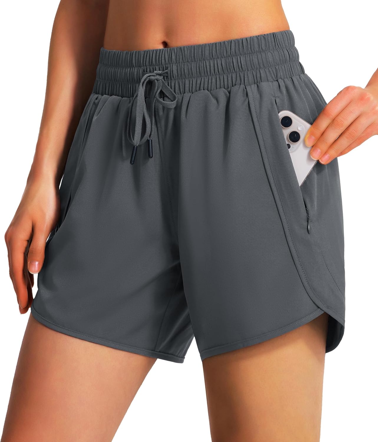 Ksmien Women's 5"/ 7" Athletic Running Shorts Quick Dry Lightweight Workout Gym Shorts with Zipper Pockets UPF 50+
