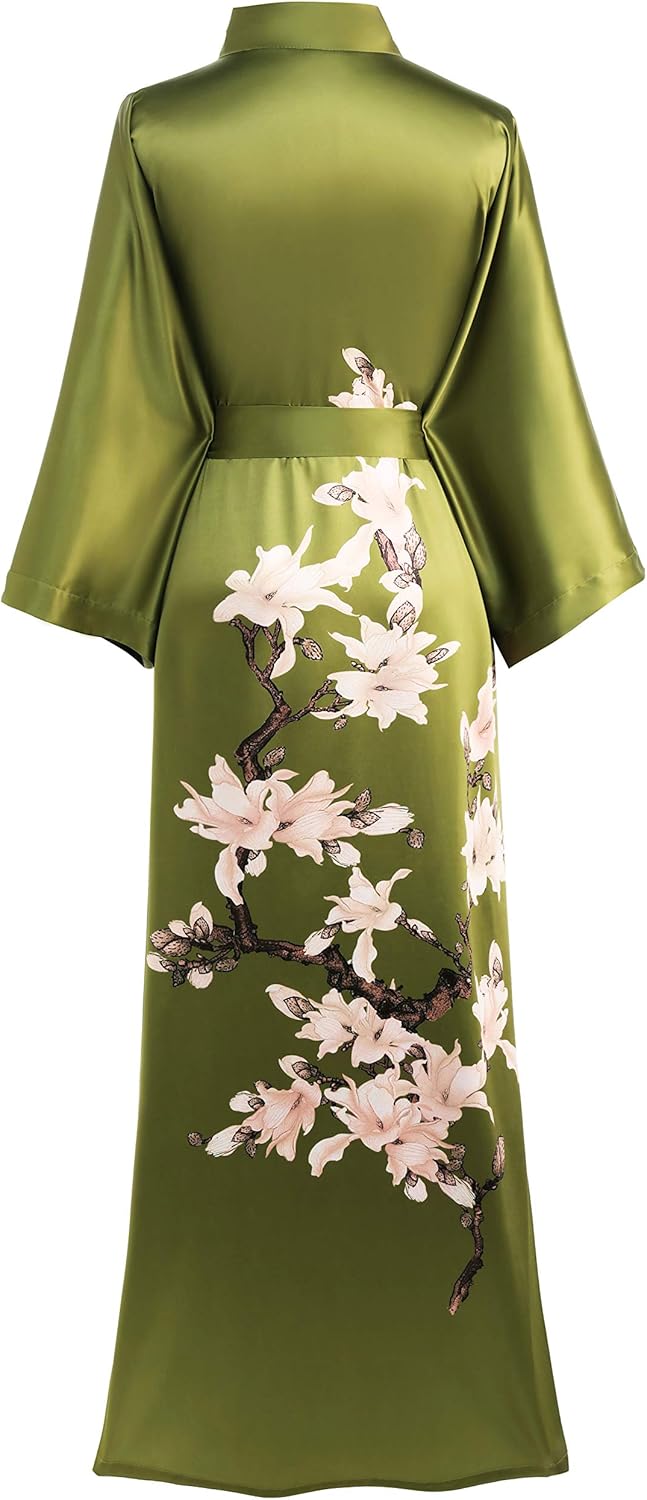 BABEYOND Kimono Robe Cover up with Box Long Floral Satin Sleepwear Silky Bathrobe Bachelorette Robe - Image 2