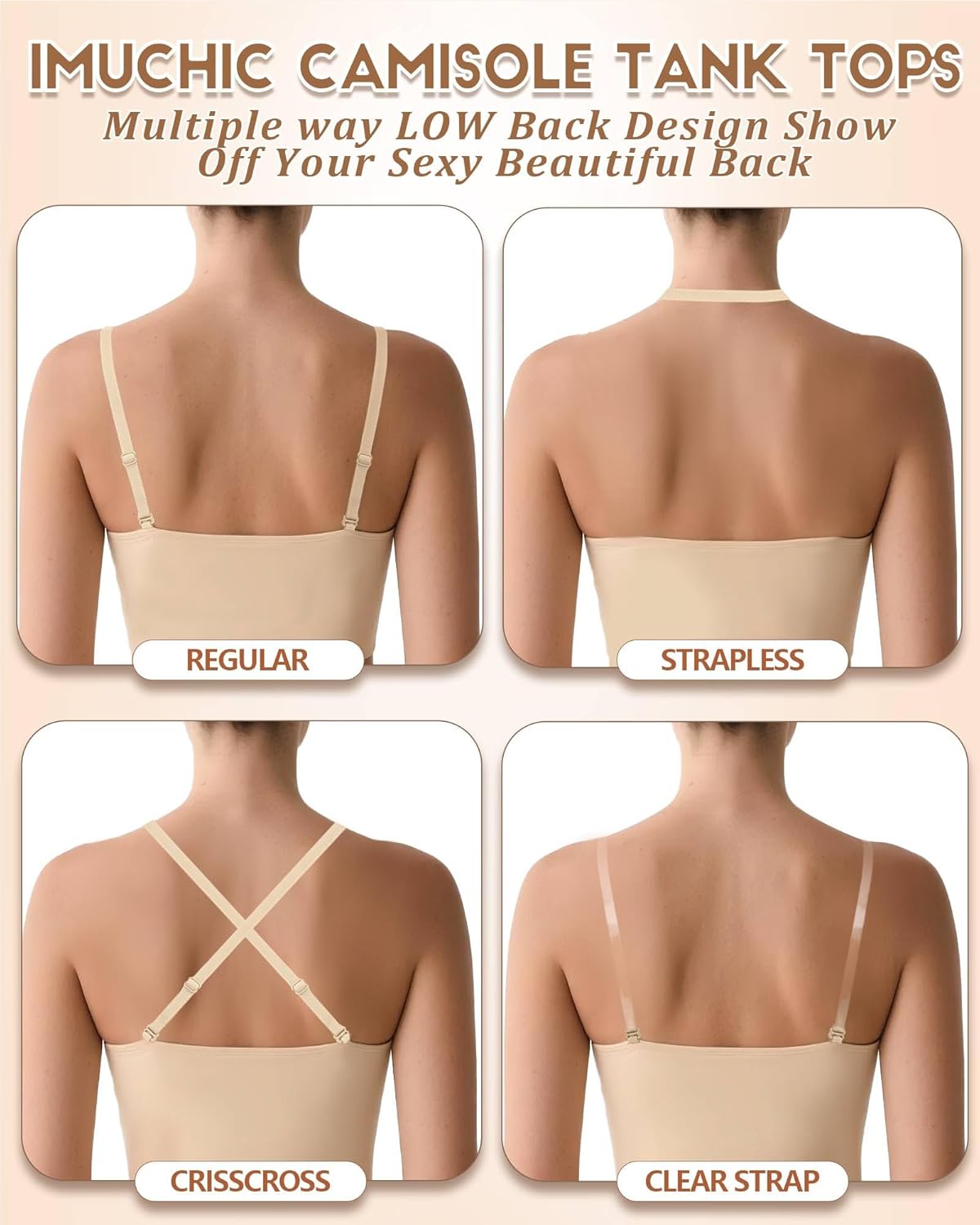 iMucci Camisole Tops for Women Nude Tank Top Double Lined Scoop Neck Spaghetti Strap Tank Top with Adjustable Clear Straps - Image 9