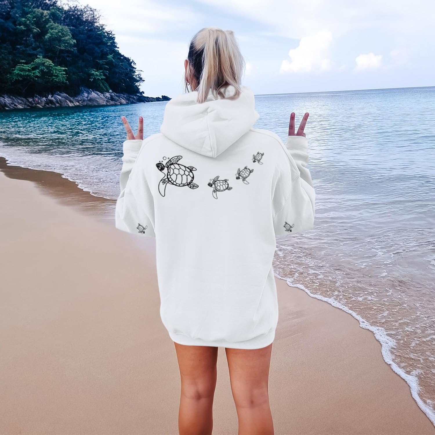 Cute Sea Turtle Hoodies for Women Oversized Ocean Hoodie Aesthetic Graphic Sweatshirts Casual Fleece Pullover Tops - Image 5
