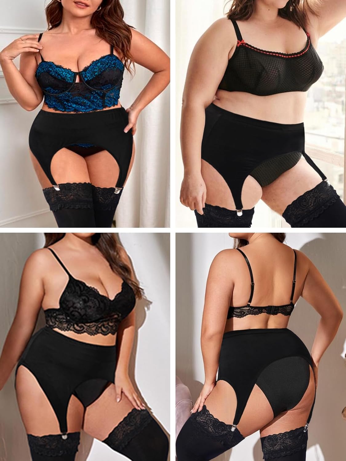Garter Belt Plus Size High Waist Garter Belts with 4 Vintage Metal Clips for Stockings Womens Lingerie - Image 7