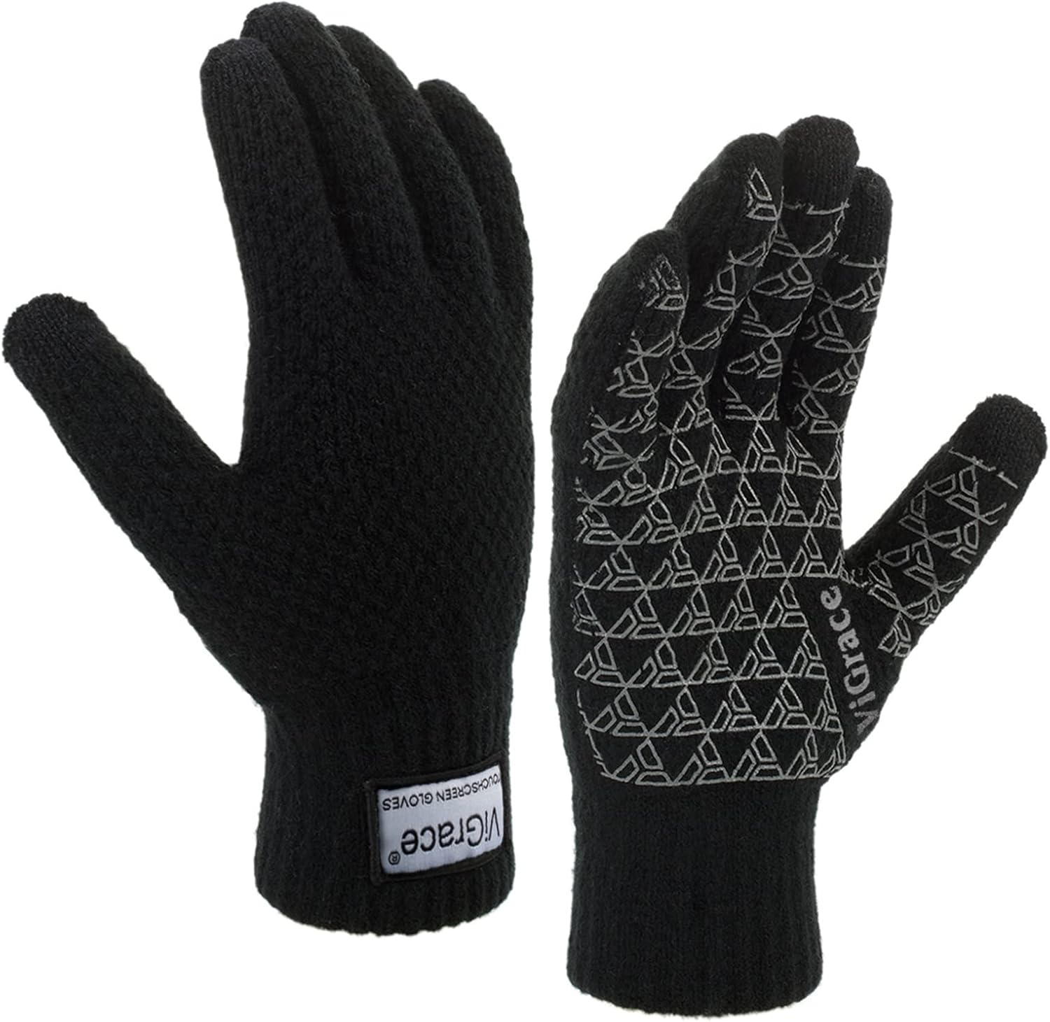 ViGrace Winter Warm Touchscreen Gloves for Men and Women Touch Screen Fleece Lined Knit Anti-Slip Wool Glove
