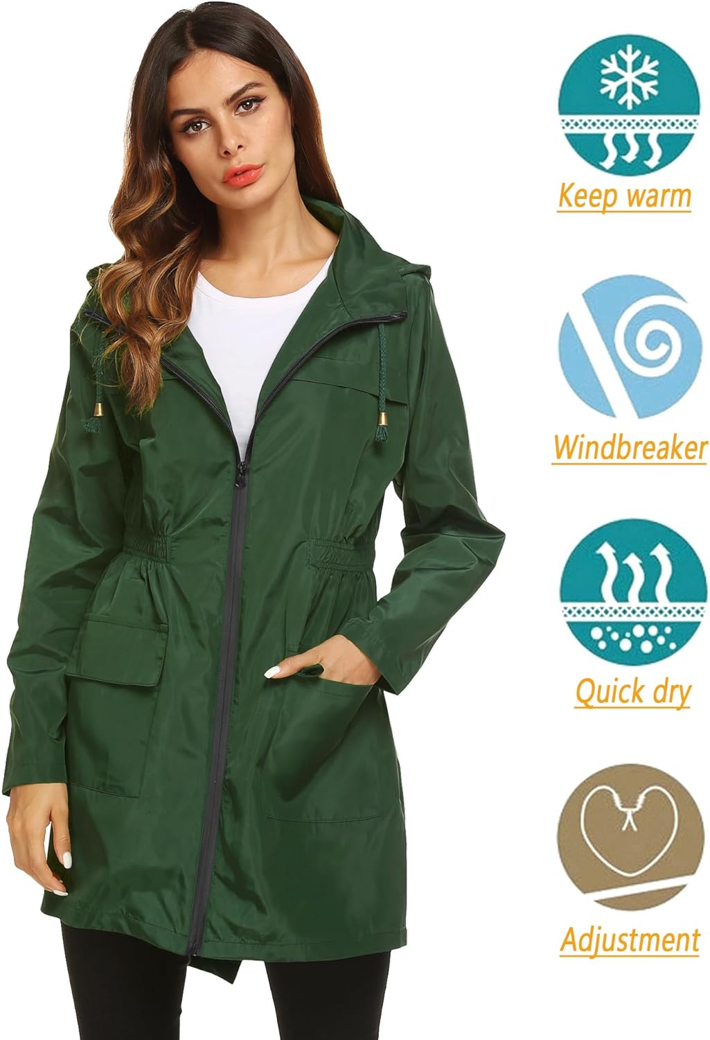 Lomon Women Waterproof Lightweight Rain Jacket Active Outdoor Hooded Raincoat - Image 3