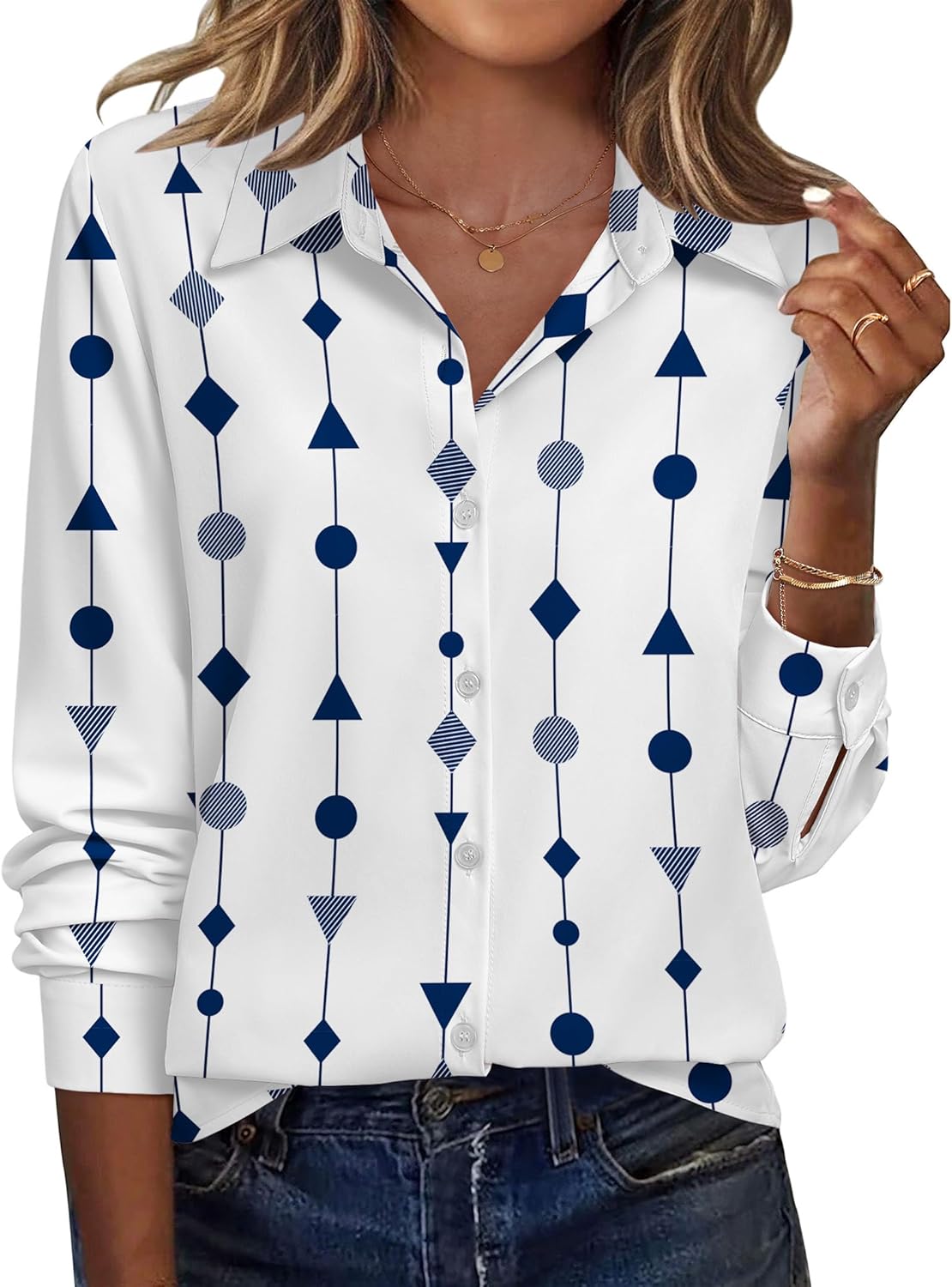 Zeagoo Blouse for Women Dressy Long Sleeve Button Down Shirts Business Casual Outfit Lightweight Solid/Printed Tops - Image 2
