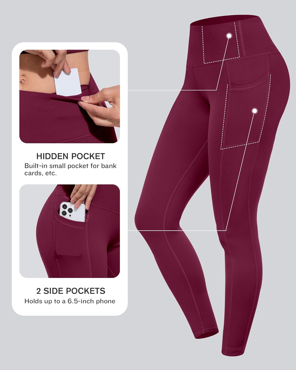 CHRLEISURE Leggings with Pockets for Women, High Waisted Tummy Control Workout Yoga Pants - Image 3