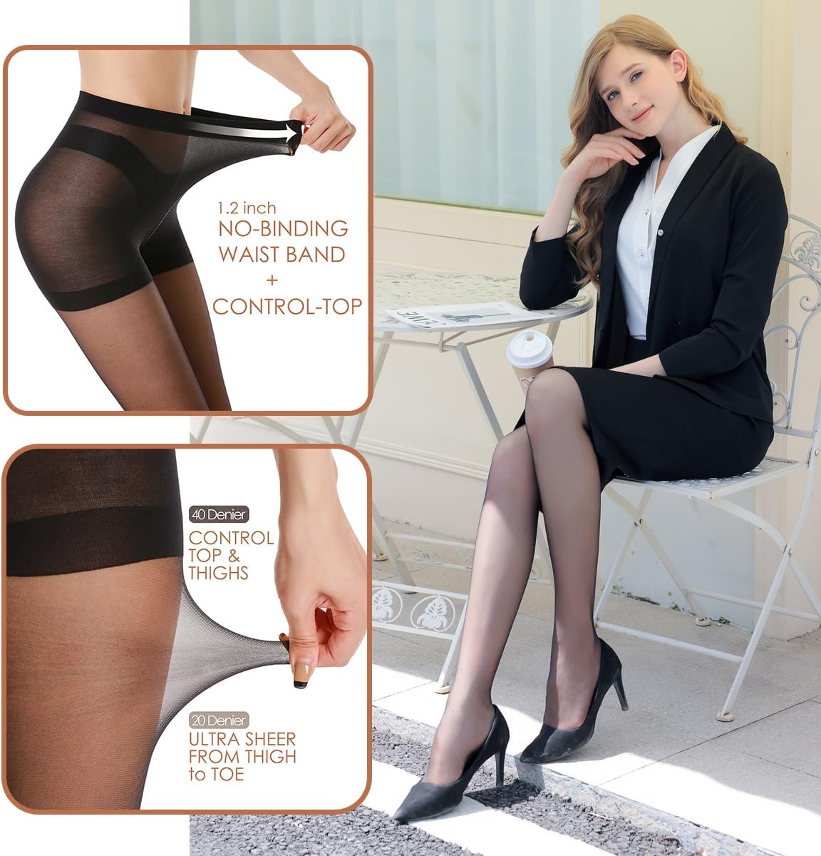 G&Y 3 Pairs Women's Sheer Tights - 20D Control Top Pantyhose with Reinforced Toes - Image 2