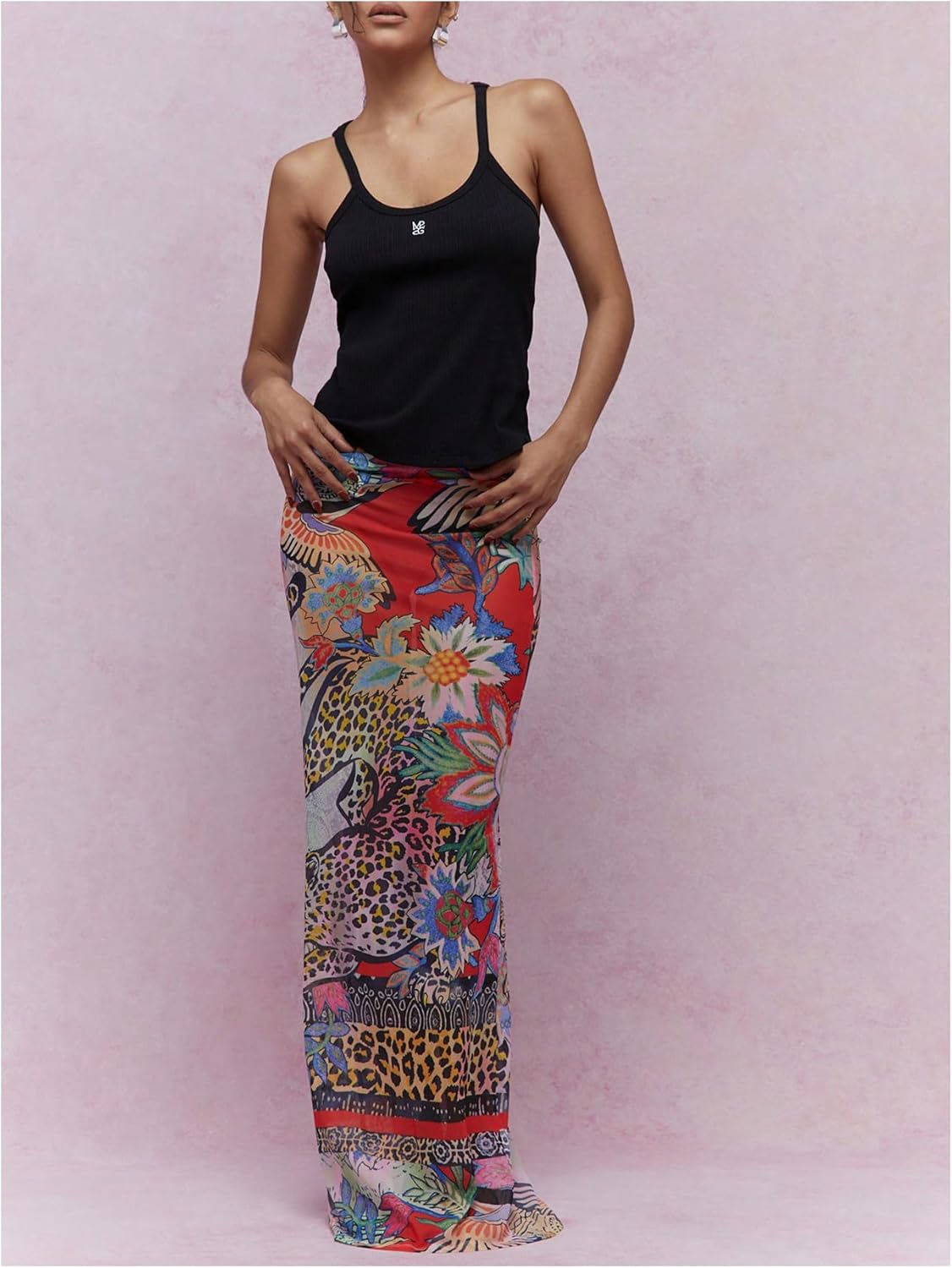 GORGLITTER Women's Y2k Tropical Mesh Maxi Skirt Leopard Cheetah Print Bodycon Long Cover Up Skirts Beach Vacation Outfits - Image 4