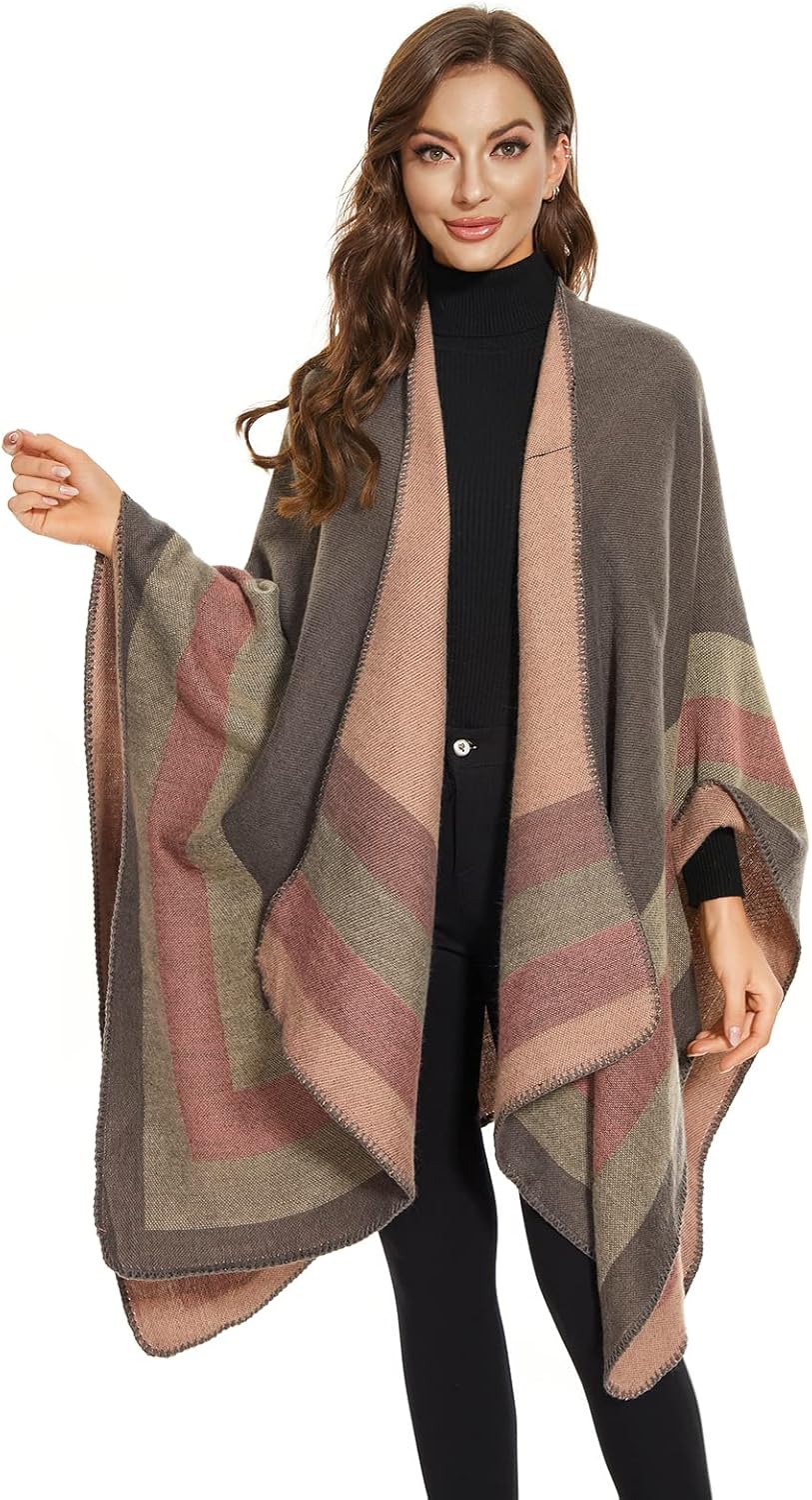 Shawl Wraps for Women, Elegant Knitted Cape Open Front Poncho Scarf Blanket Cardigan Coat for Spring, Autumn, and Winter