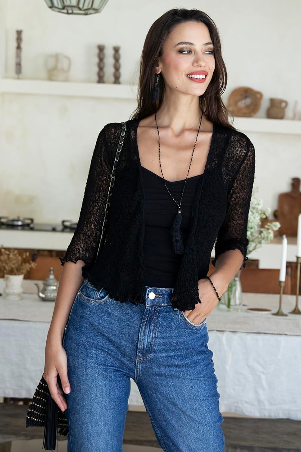 Back From Bali Womens Sheer Shrug Cardigan Lightweight Knit - Image 4
