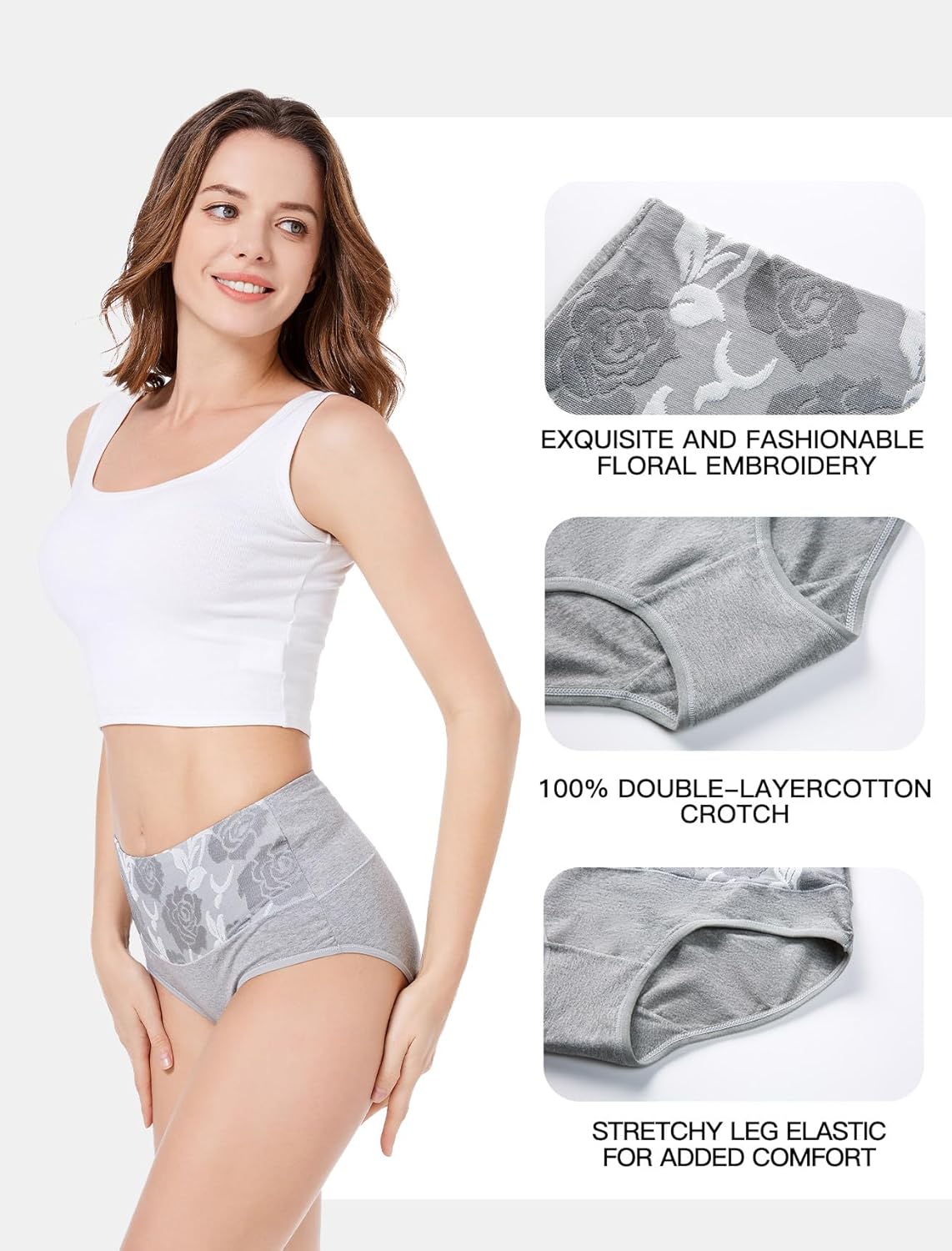HAVVIS Women's Briefs Underwear Cotton High Waist Tummy Control Panties Rose Jacquard Ladies Panty Multipack - Image 5