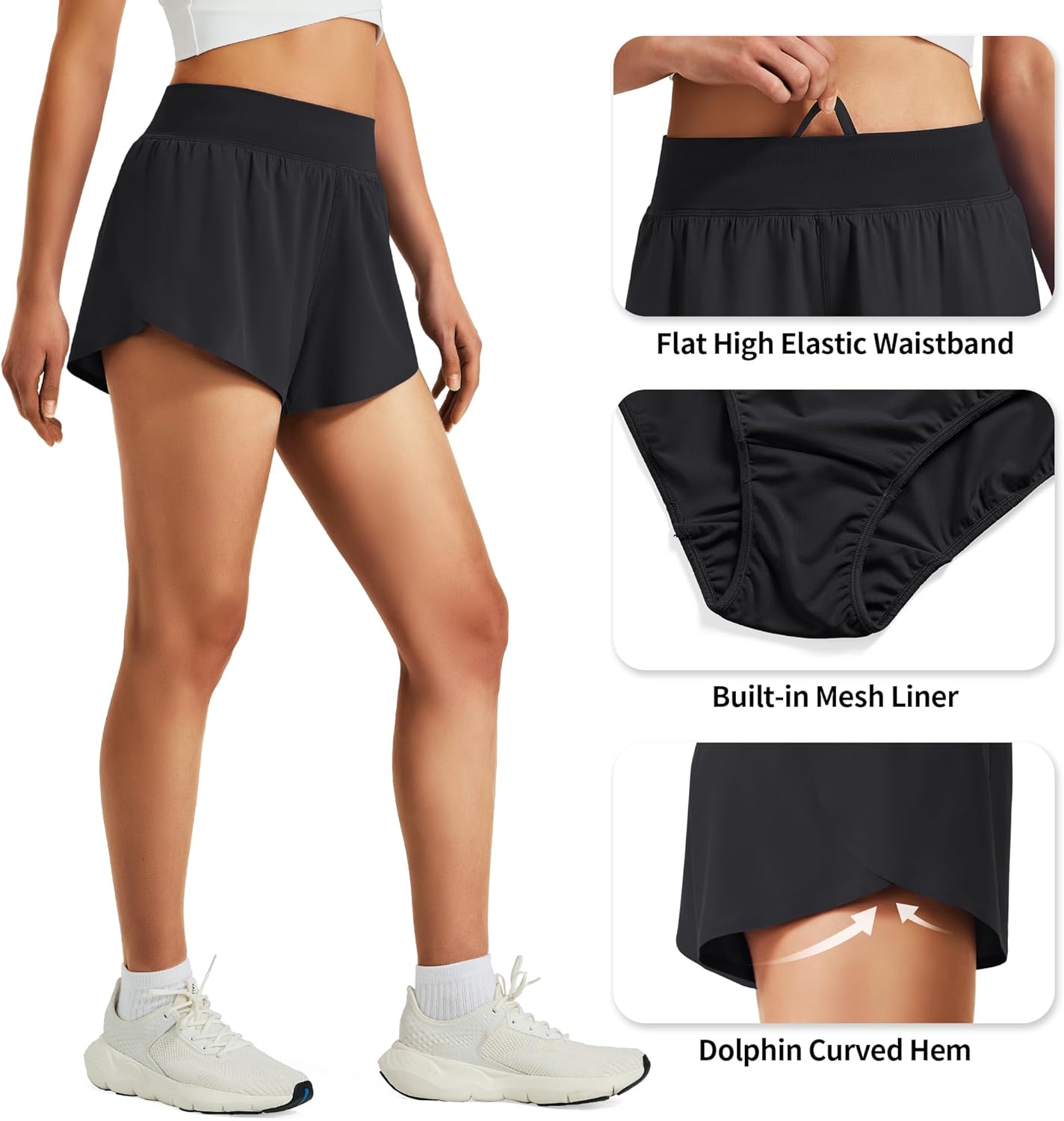 Women's 3" Athletic Running Shorts High Waisted Quick Dry Lightweight Dolphin Shorts for Workout Gym with Liner - Image 5