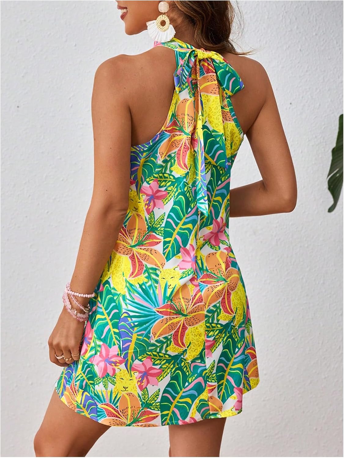 Floerns Women's Sleeveless Floral Print Sundress Halter Neck A Line Short Dress - Image 2