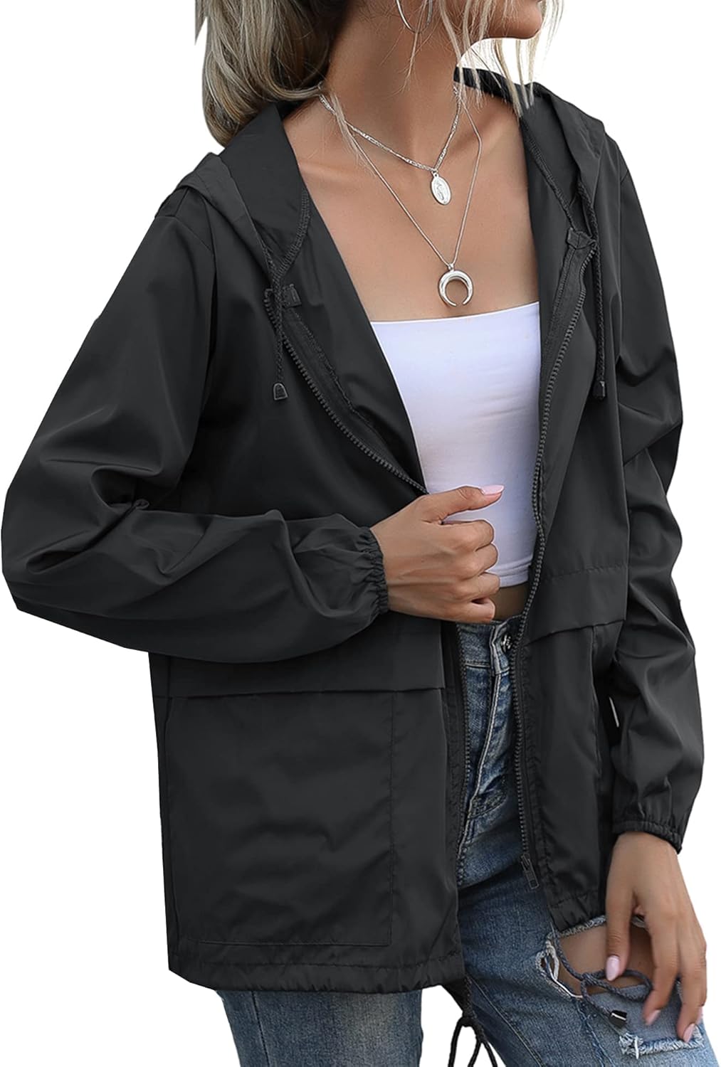 Women's Raincoats Lightweight Waterproof Windproof Adjustable Windbreaker Rain Jackets Hooded with Pockets S-XXL - Image 3