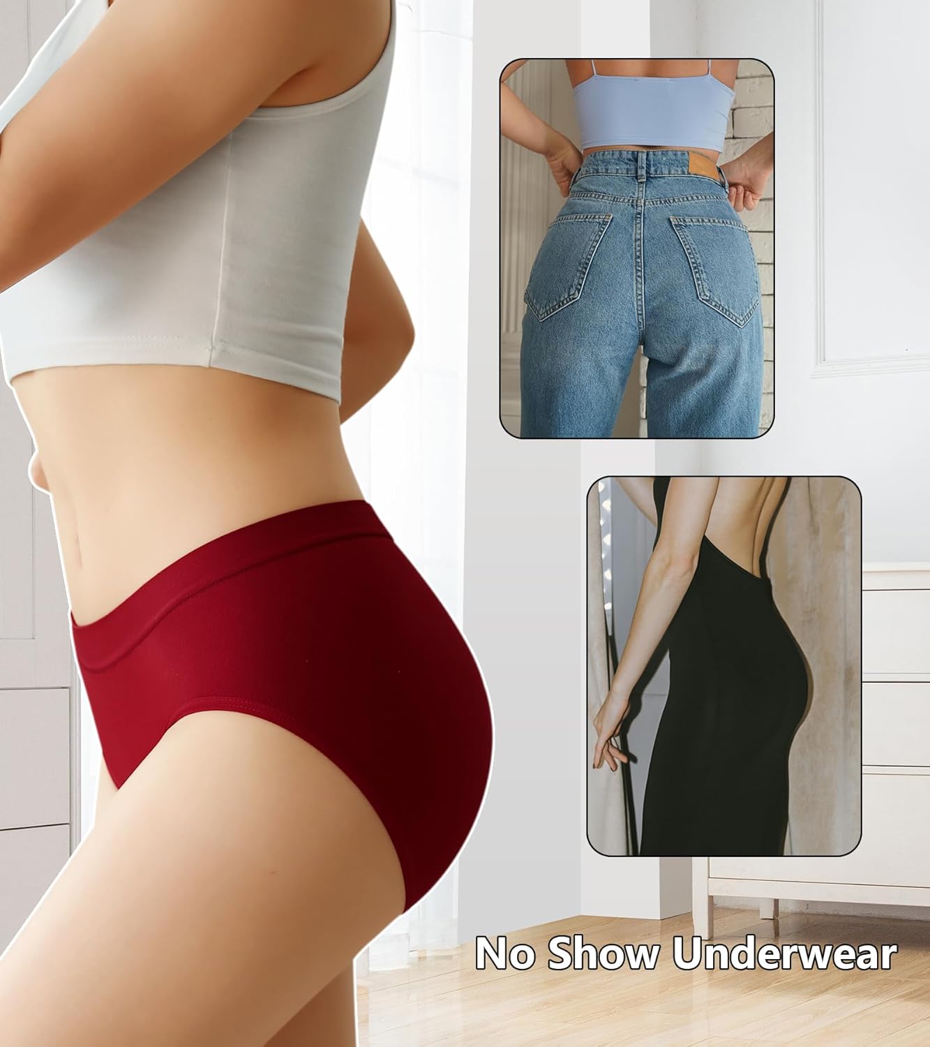 OLIKEME Women's Underwear Wicking Stretch Hipster Panties for Women Breathable Full Coverage No Show Underwear 6 Pack - Image 2