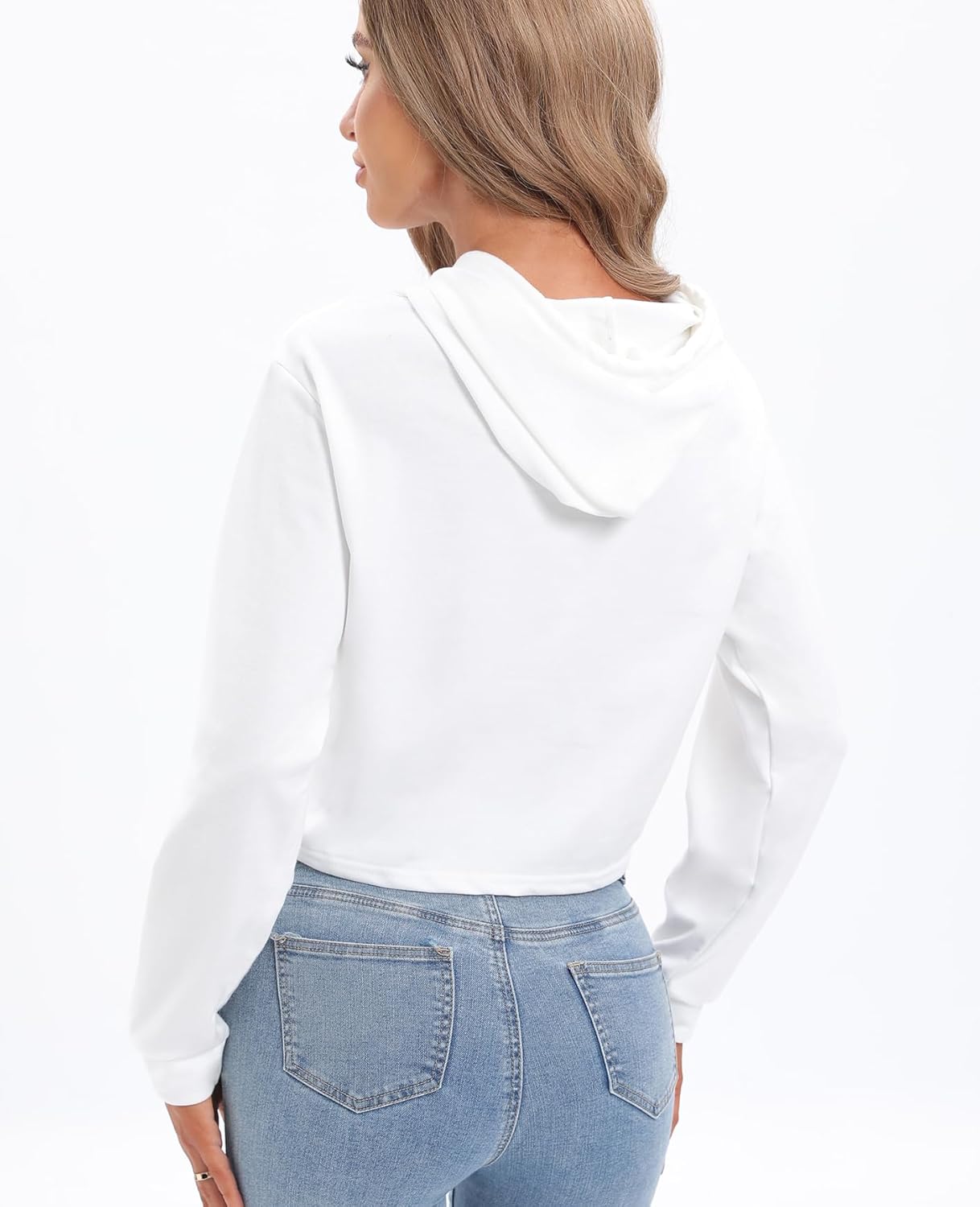 Women's Drawstring Cropped Hoodie Casual Hoodies for Women Workout Crop Tops Sweatshirt Long Sleeve Crop Top - Image 2