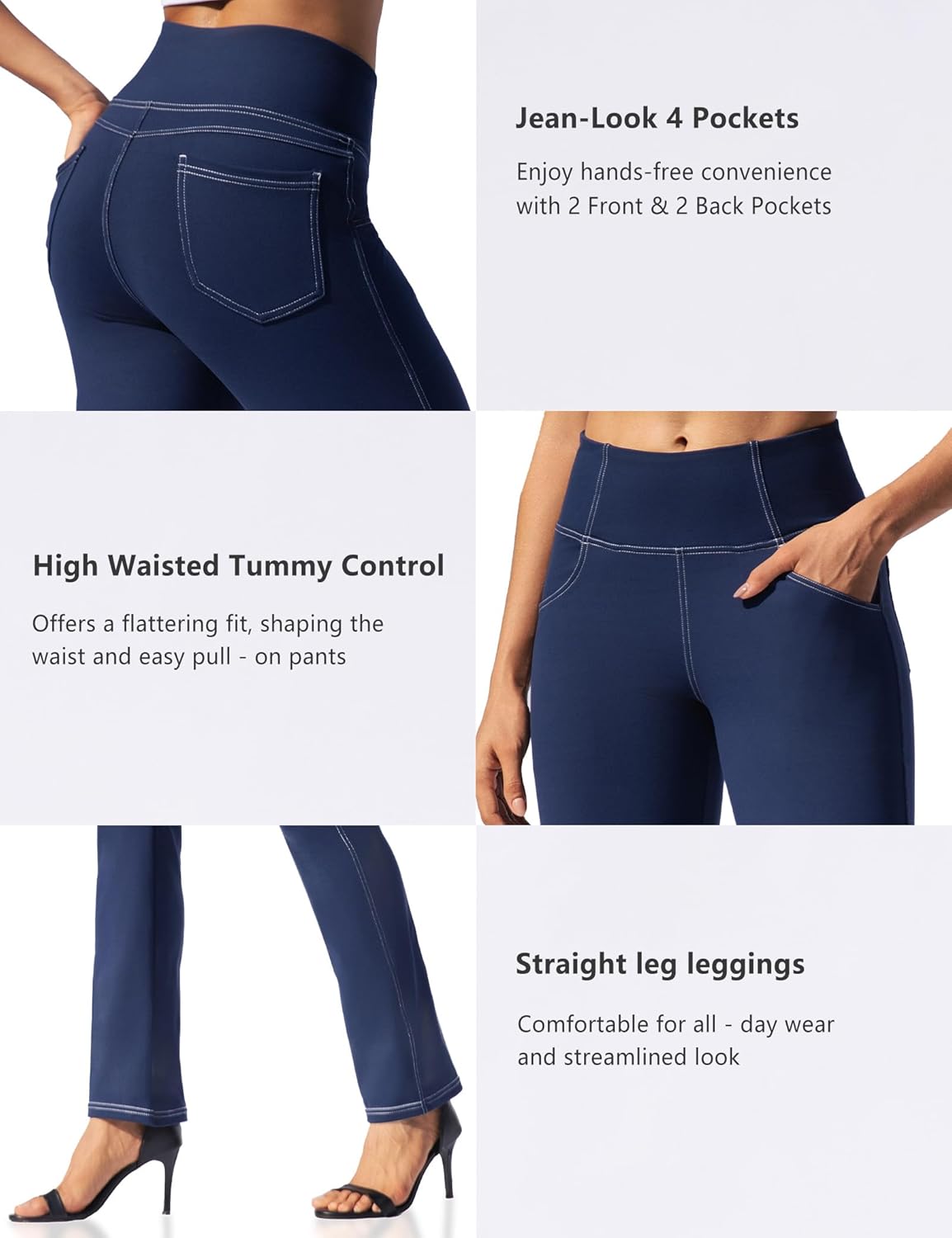 VOOVEEYA Womens Straight Leg Leggings, High Waisted Yoga Pants with Pockets Tummy Control Bootcut Casual Dress Pants - Image 6