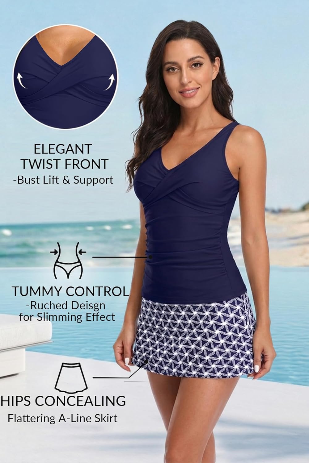 Talisea Womens Tankini Bathing Suits with Skirt Two Piece Tummy Control Swimsuits Ladies Swimwear - Image 4