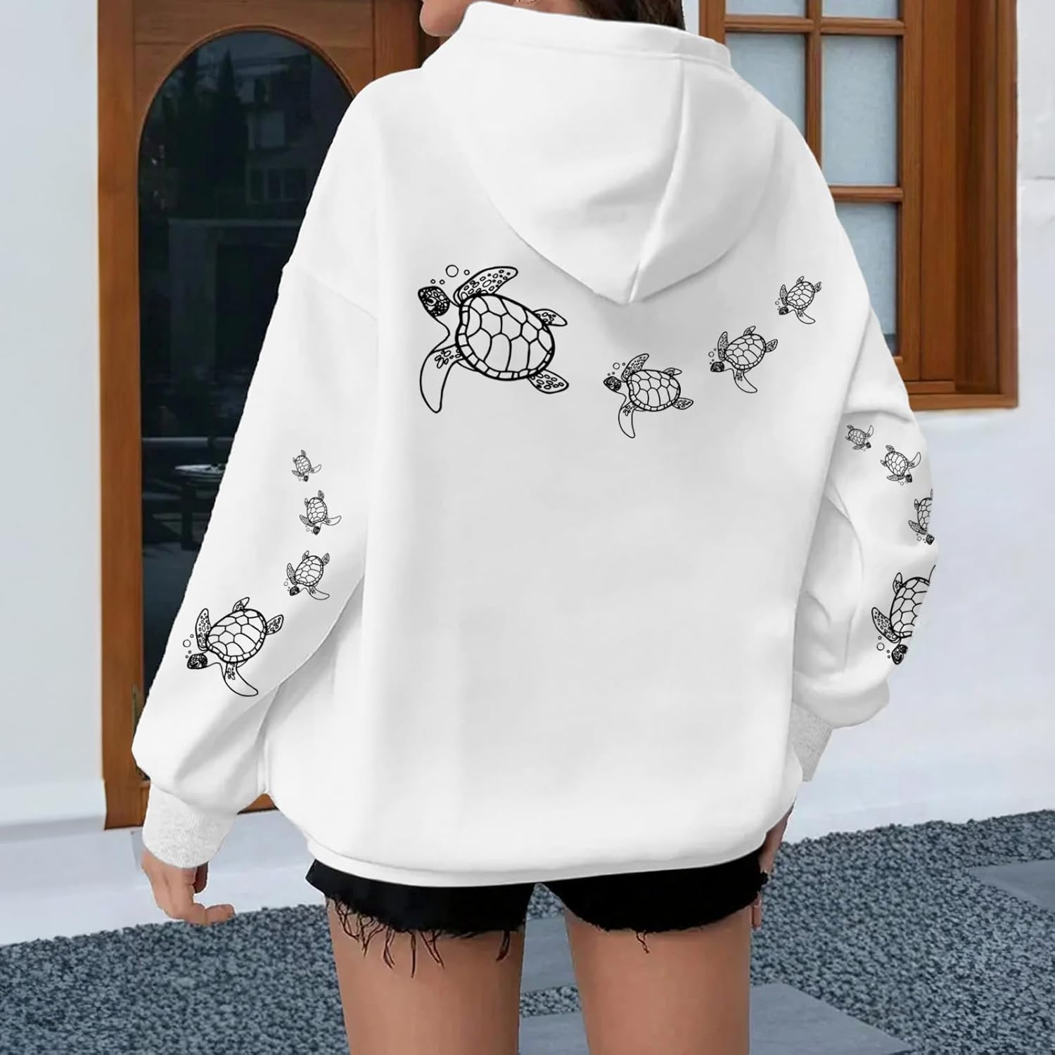 Cute Sea Turtle Hoodies for Women Oversized Ocean Hoodie Aesthetic Graphic Sweatshirts Casual Fleece Pullover Tops - Image 2