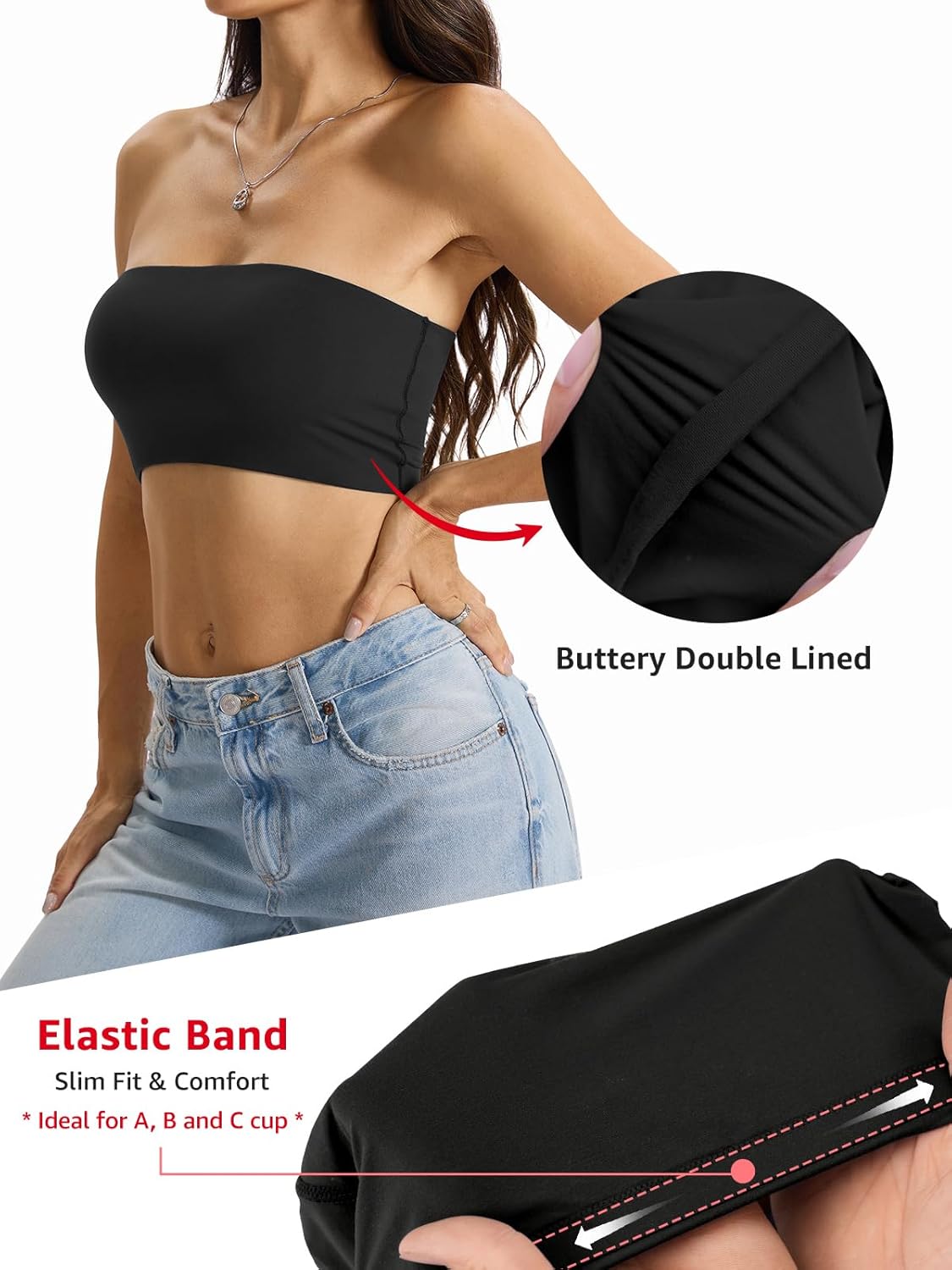 EasyGala Womens Double Lined Tube Tops Crop Tank Top Non-Padded Strapless Bandeau Shirts Sexy Going Out Tops Summer 2026 - Image 3