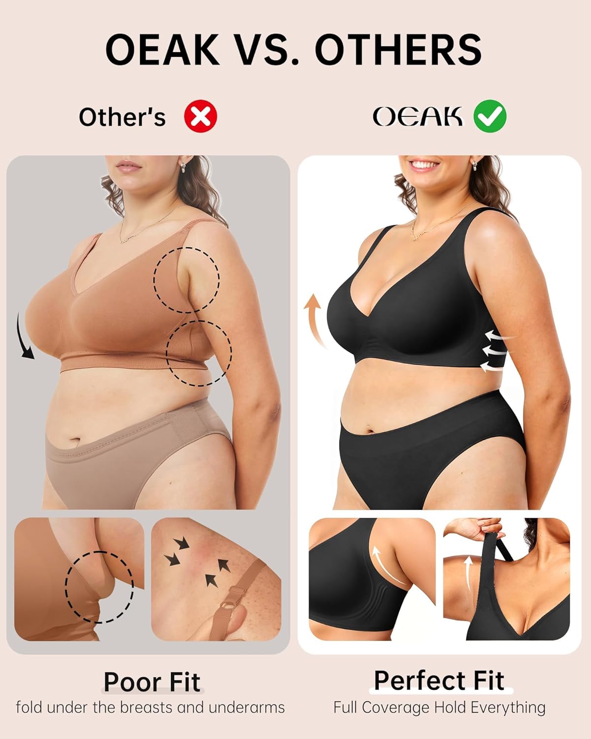 OEAK Womens Deep V Bras Wireless Comfortable Bra Supportive No Underwire Bras Tshirt Push Up Bralettes Plunge Seamless Bra - Image 7