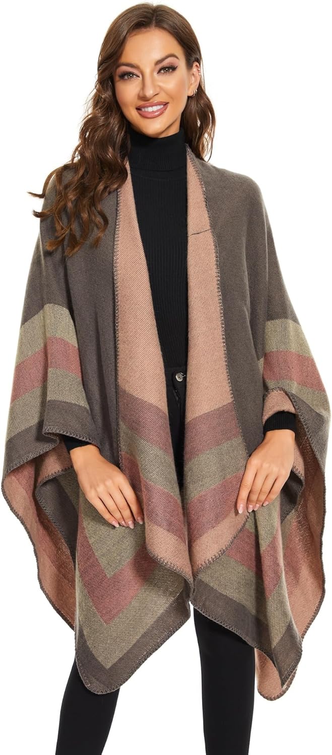 Shawl Wraps for Women, Elegant Knitted Cape Open Front Poncho Scarf Blanket Cardigan Coat for Spring, Autumn, and Winter - Image 6