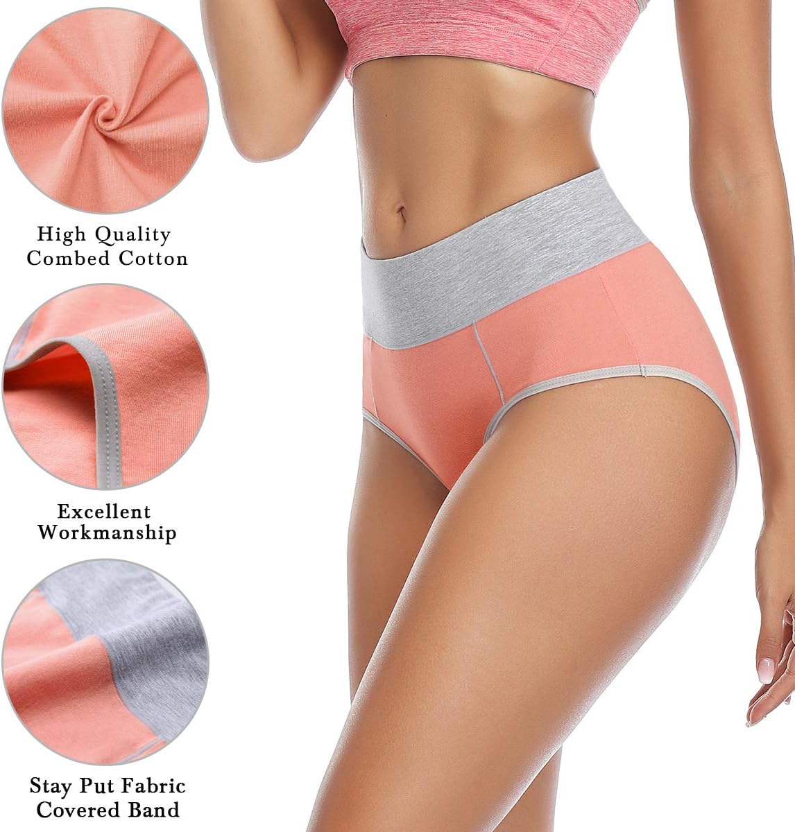 wirarpa Women's Cotton Underwear High Waist Breathable Briefs Soft Underpants Ladies Stretch Panties 4 Pack - Image 4