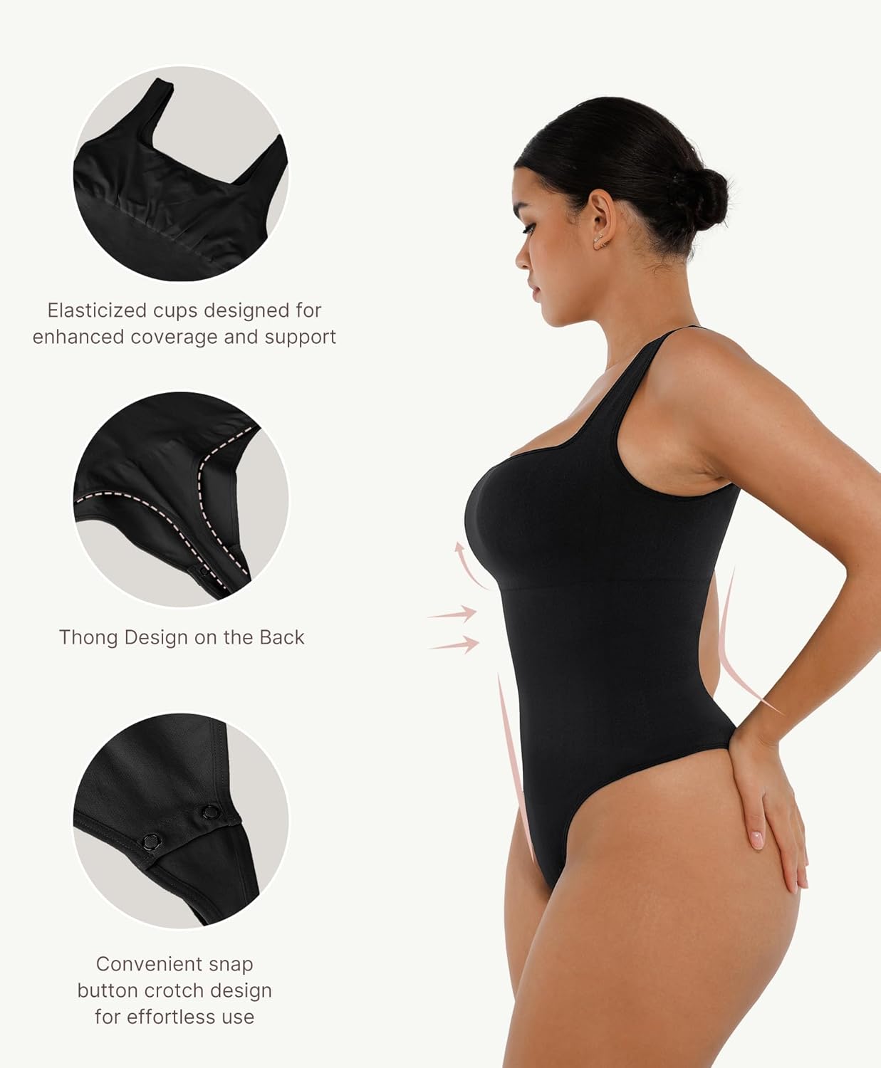 FeelinGirl Bodysuits for Women Seamless Square Neck Tummy Control Compression Thong Shapewear Bodysuit Tank Tops Bodysuit - Image 3