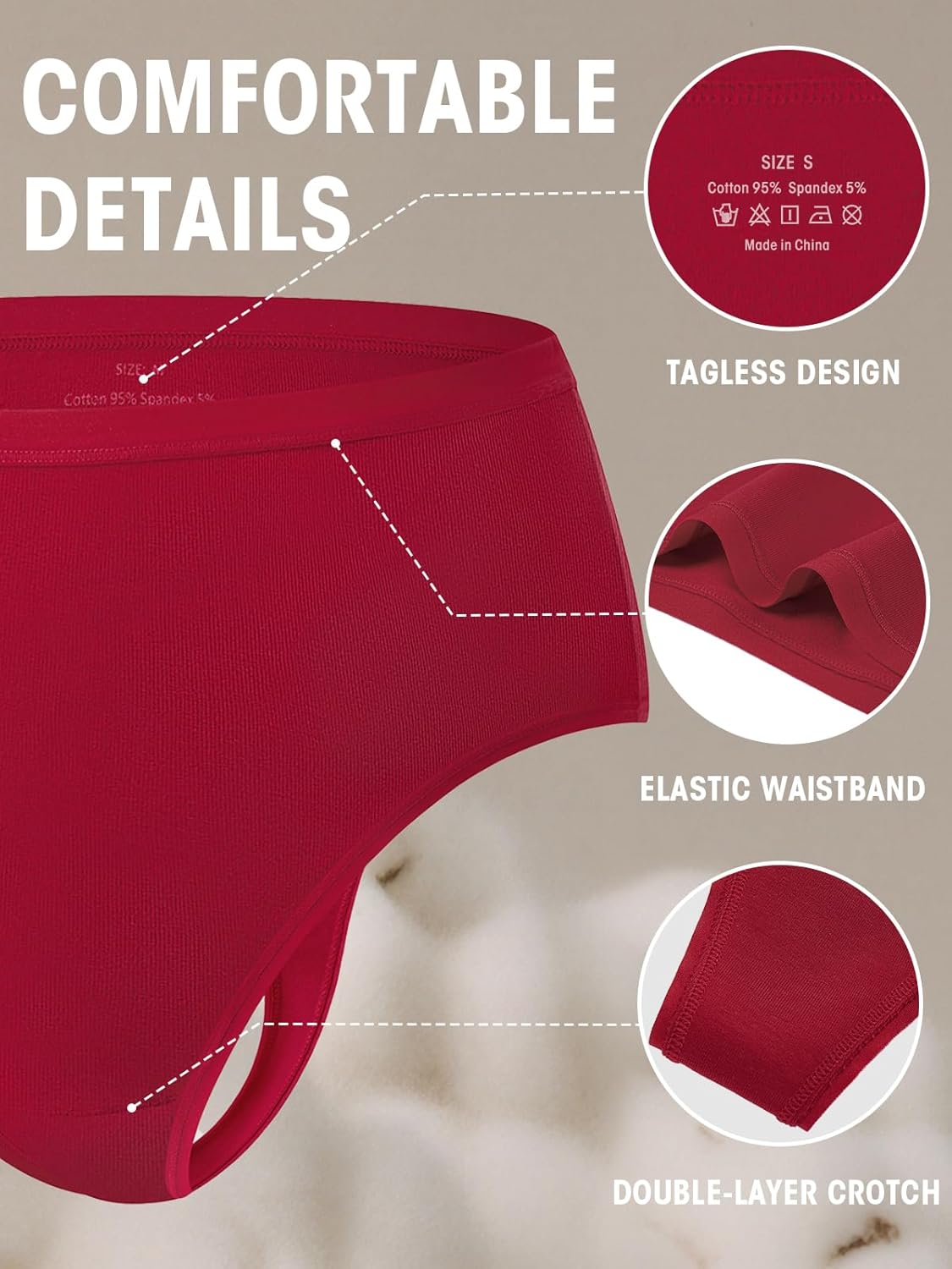 sosusu Seamless Underwear for Women Cotton Thongs High Waisted Soft Breathable No Show Panties Invisible Stretch 6 Pack - Image 5