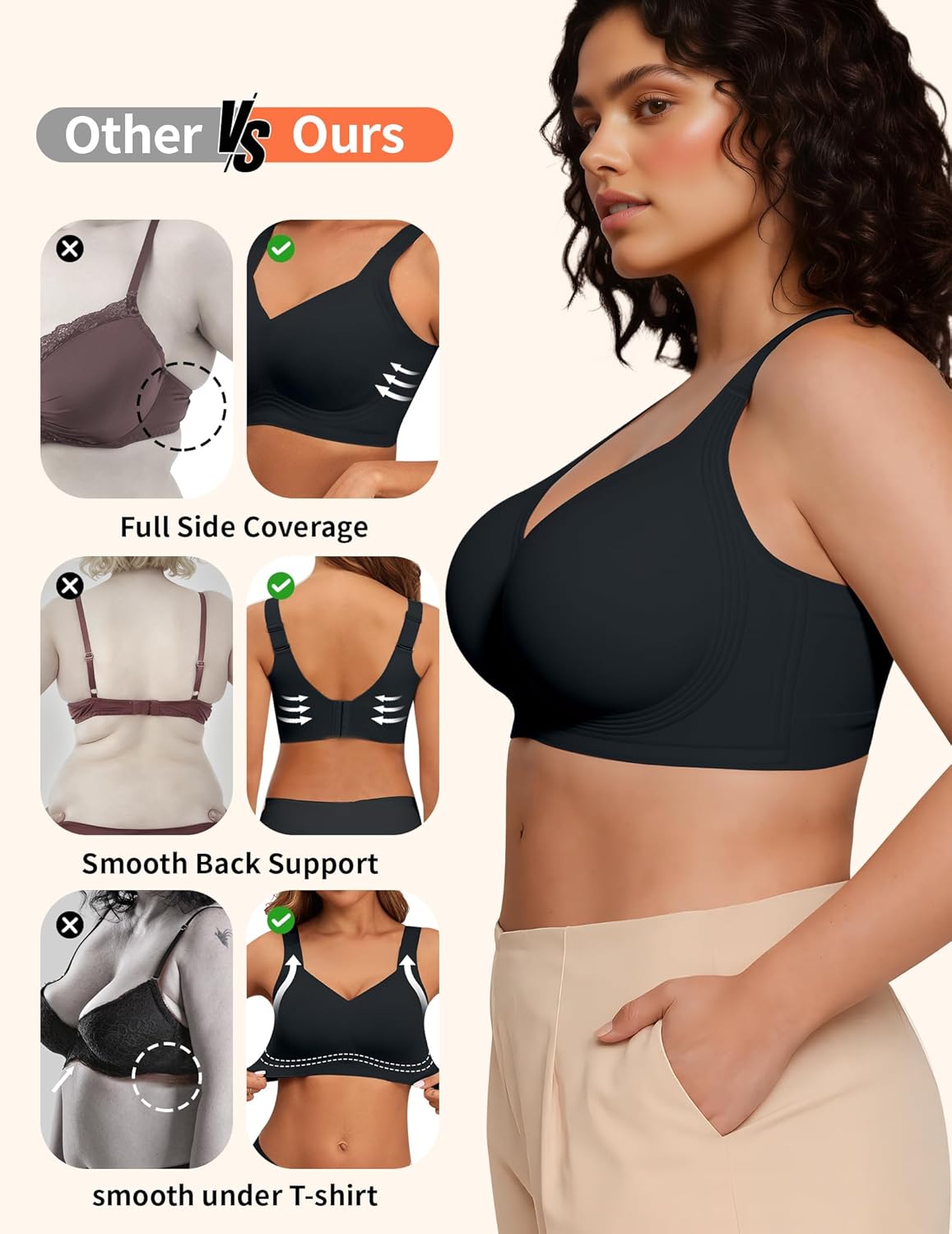 PoseFree Womens Seamless Wireless Supportive Bra Push Up Comfort Soft No Underwire Full Coverage T-Shirt Bra - Image 4
