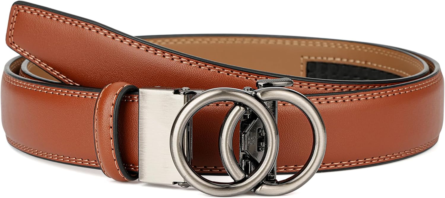 MILORDE Womens Ratchet Leather Dress Belt - 3cm/1.18“ width,Size Customizable Fit,Designs for Dress and Casual