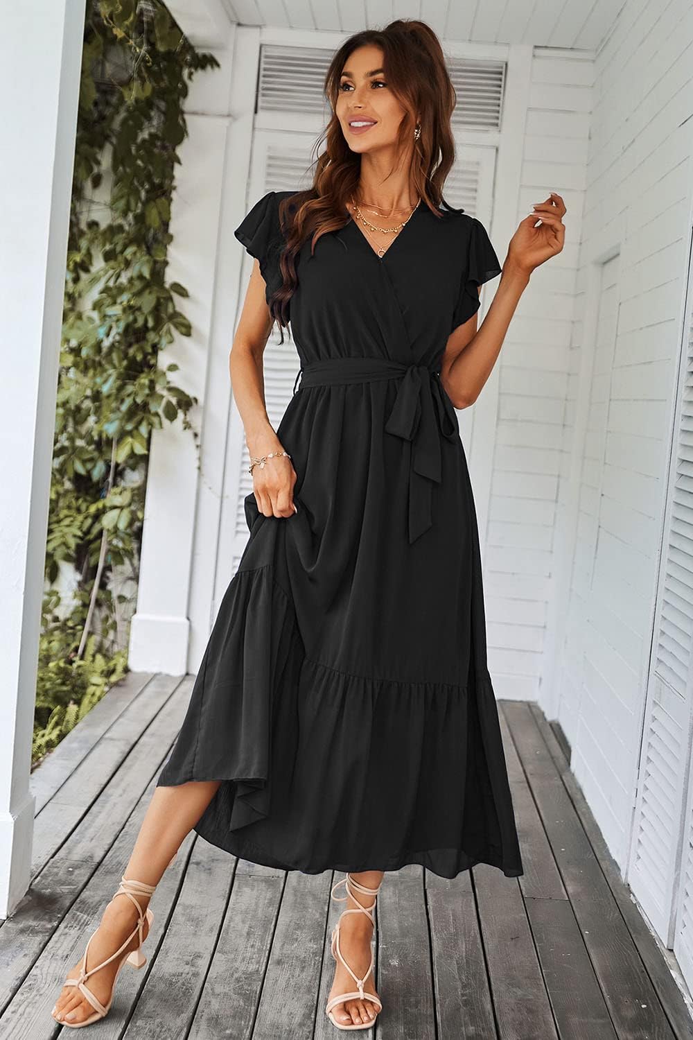 PRETTYGARDEN Women's Summer Floral Boho Maxi Dress Short Sleeve Wrap V Neck Ruffle Long Flowy Beach Wedding Guest Dresses - Image 7