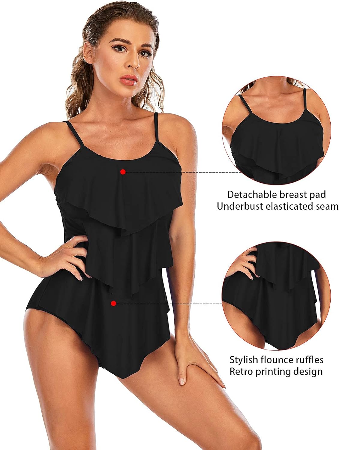 Century Star Womens Athletic One Piece Retro Flounce Swimsuits Ruffled Tiered Tummy Control Swimwear Plus Bathing Suits - Image 5